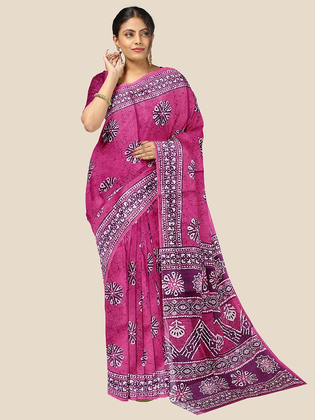 

The Chennai Silks Floral Pure Cotton Saree, Pink