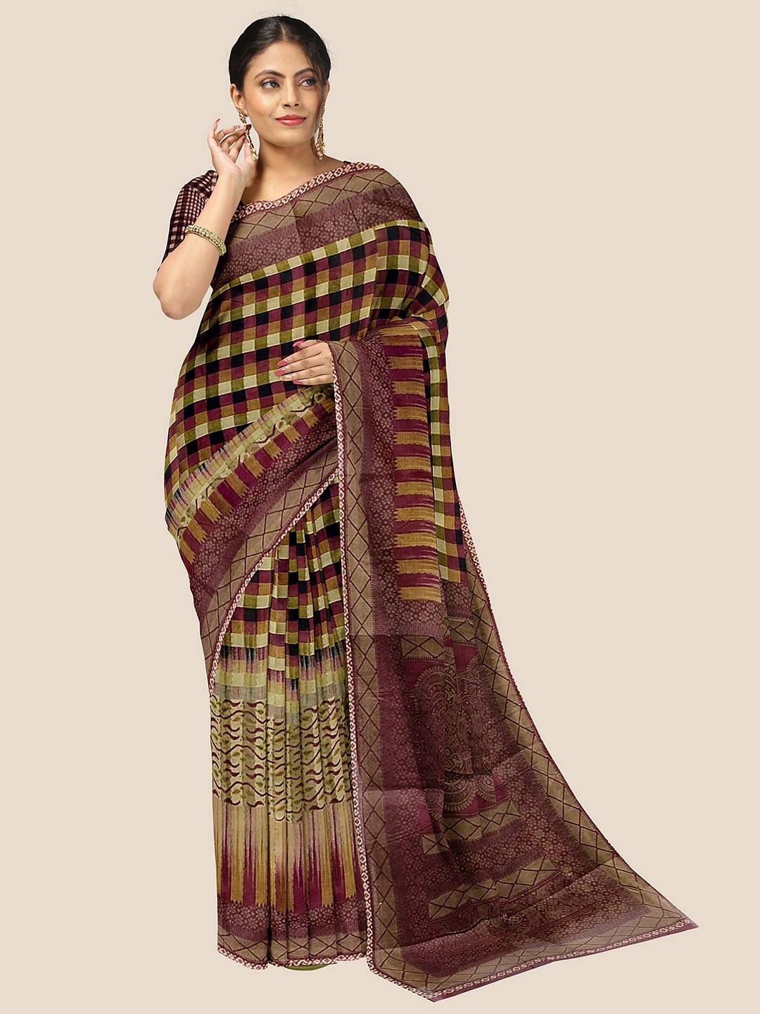 

The Chennai Silks Printed Pure Cotton Saree, Beige