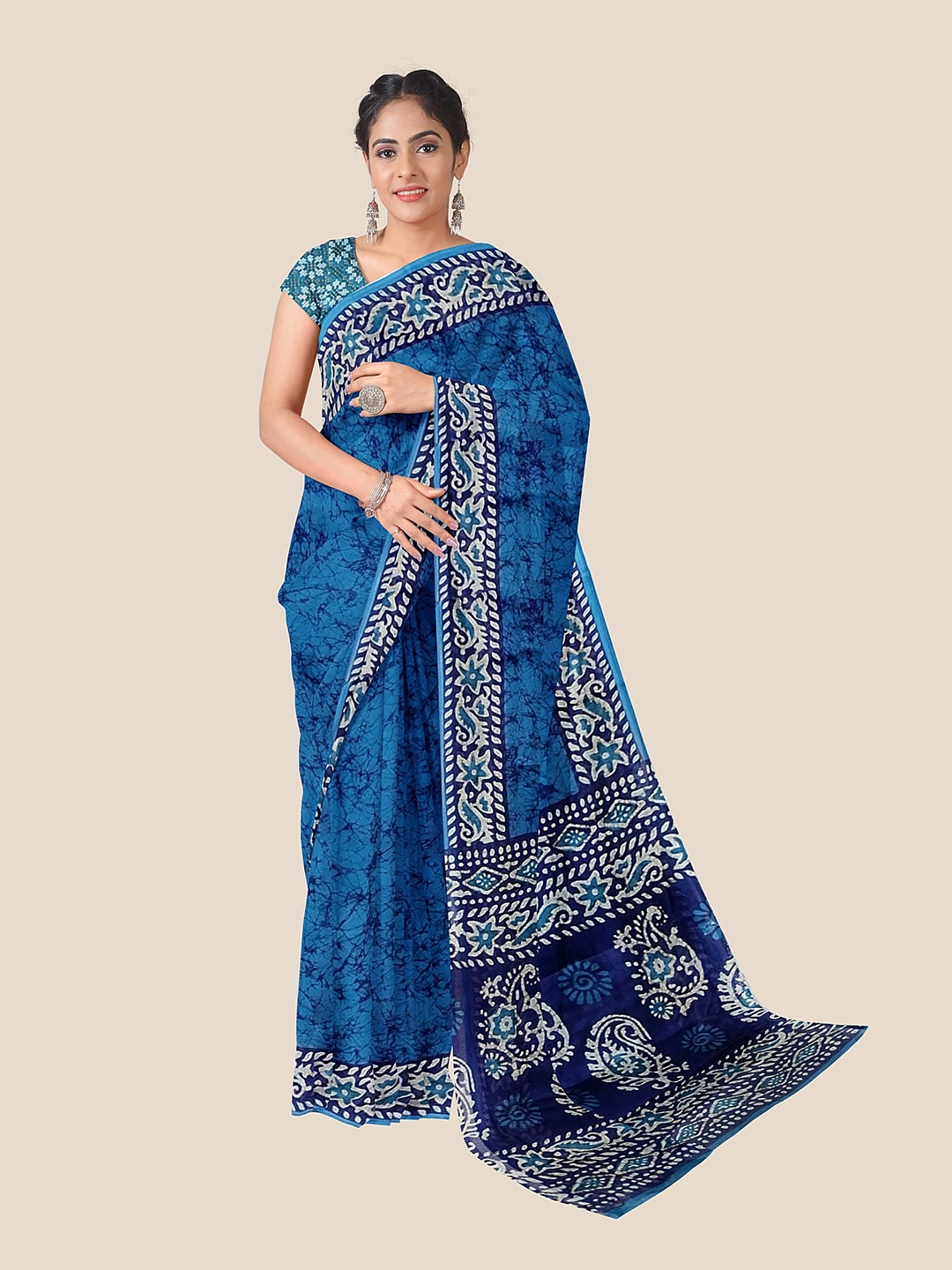 

The Chennai Silks Batik Printed Pure Cotton Saree, Blue
