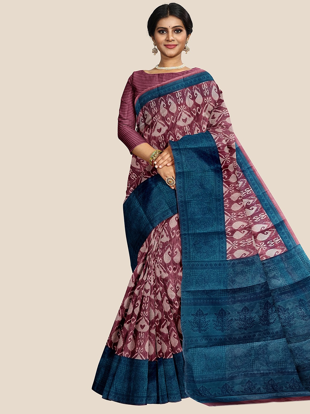 

The Chennai Silks Paisley Printed Pure Cotton Saree, Maroon