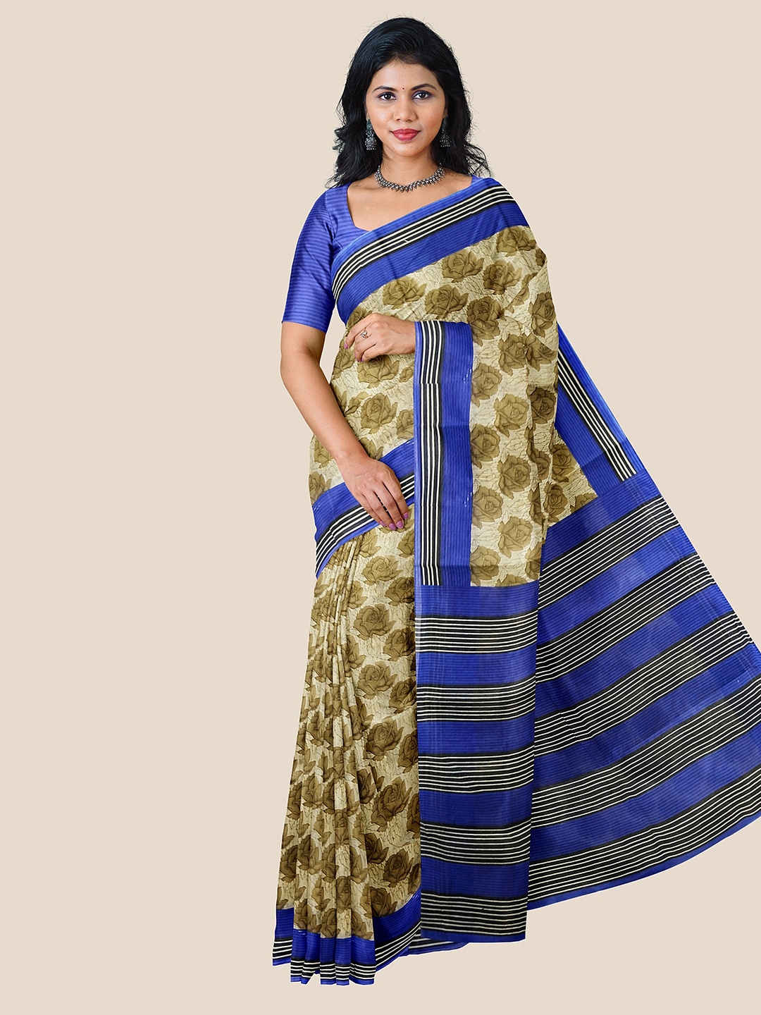 

The Chennai Silks Floral Pure Cotton Saree, Blue
