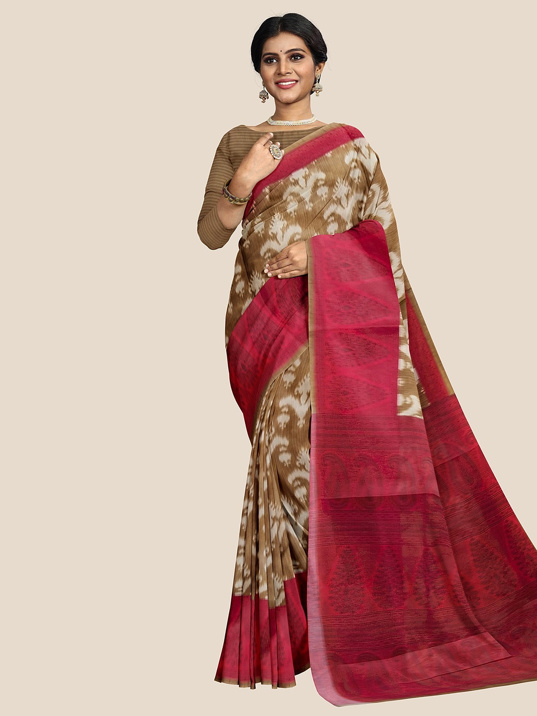 

The Chennai Silks Ethnic Motifs Pure Cotton Saree, Brown