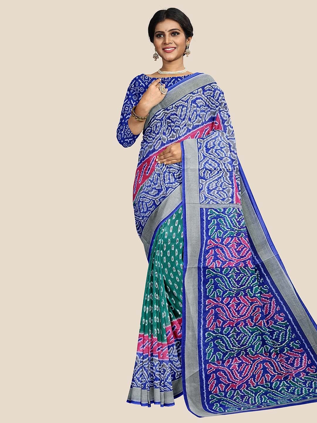 

The Chennai Silks Ethnic Motifs Pure Cotton Ikat Saree, Green