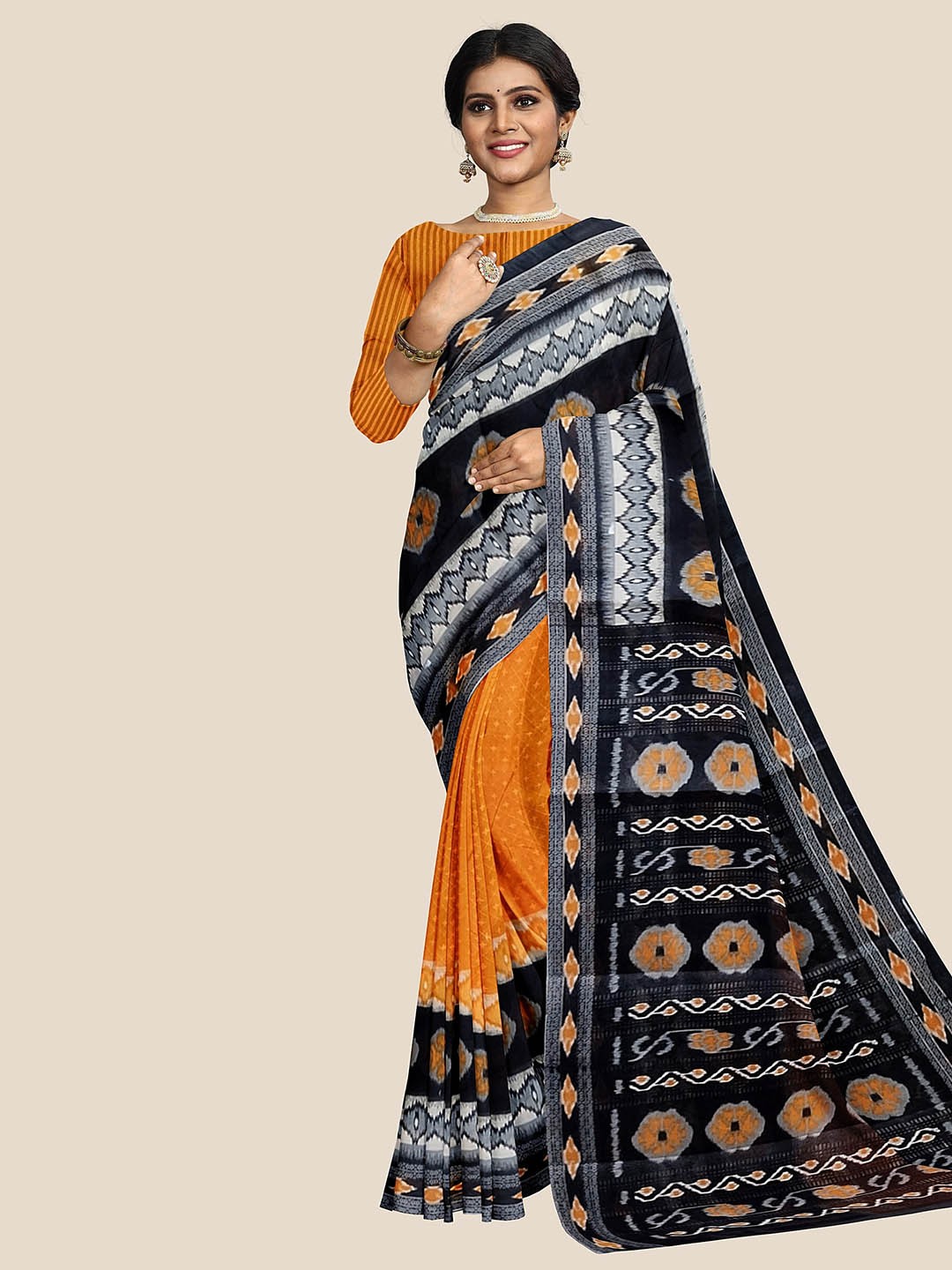 

The Chennai Silks Printed Pure Cotton Saree, Orange
