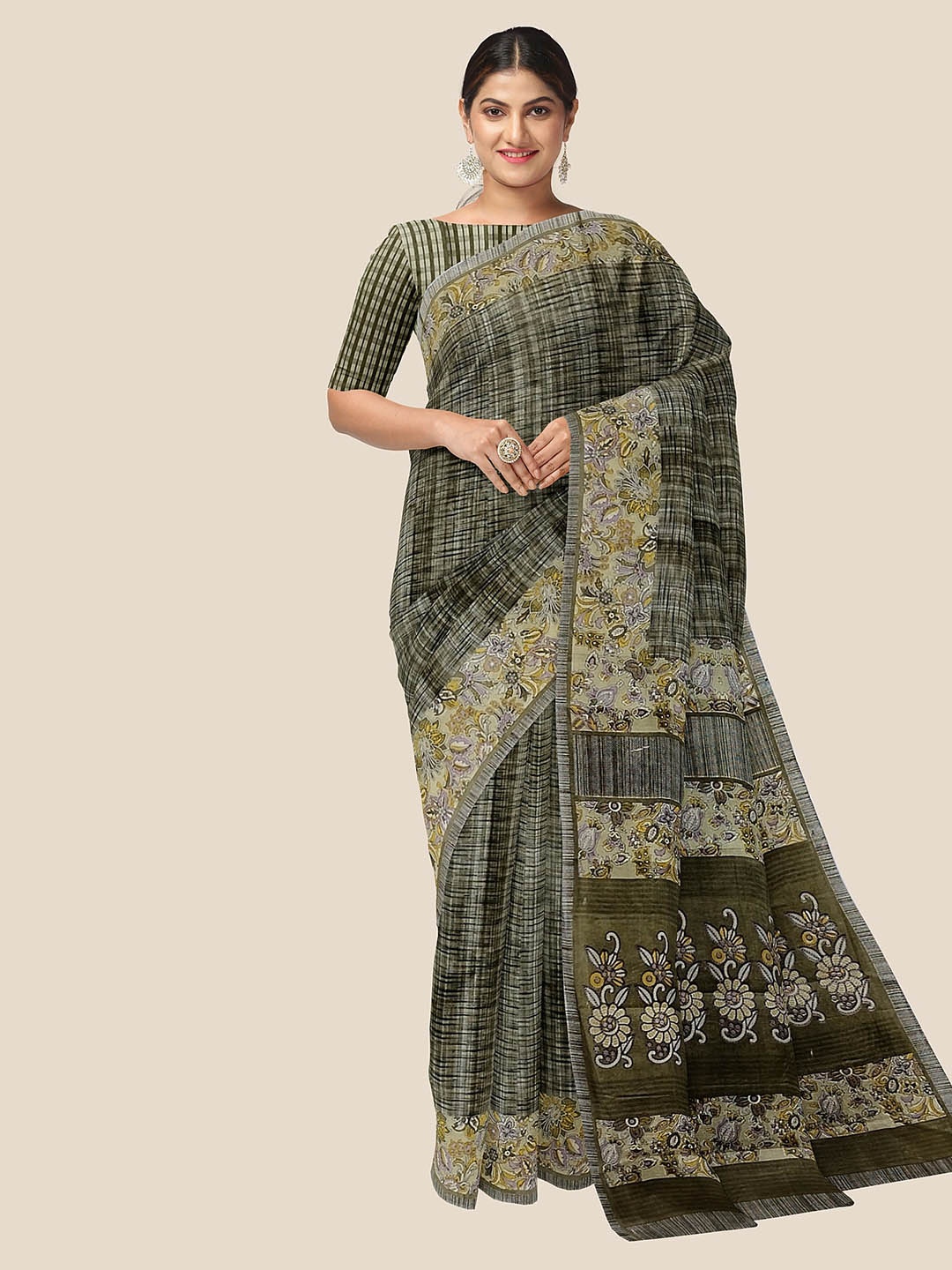 

The Chennai Silks Grey & Mustard Pure Cotton Saree