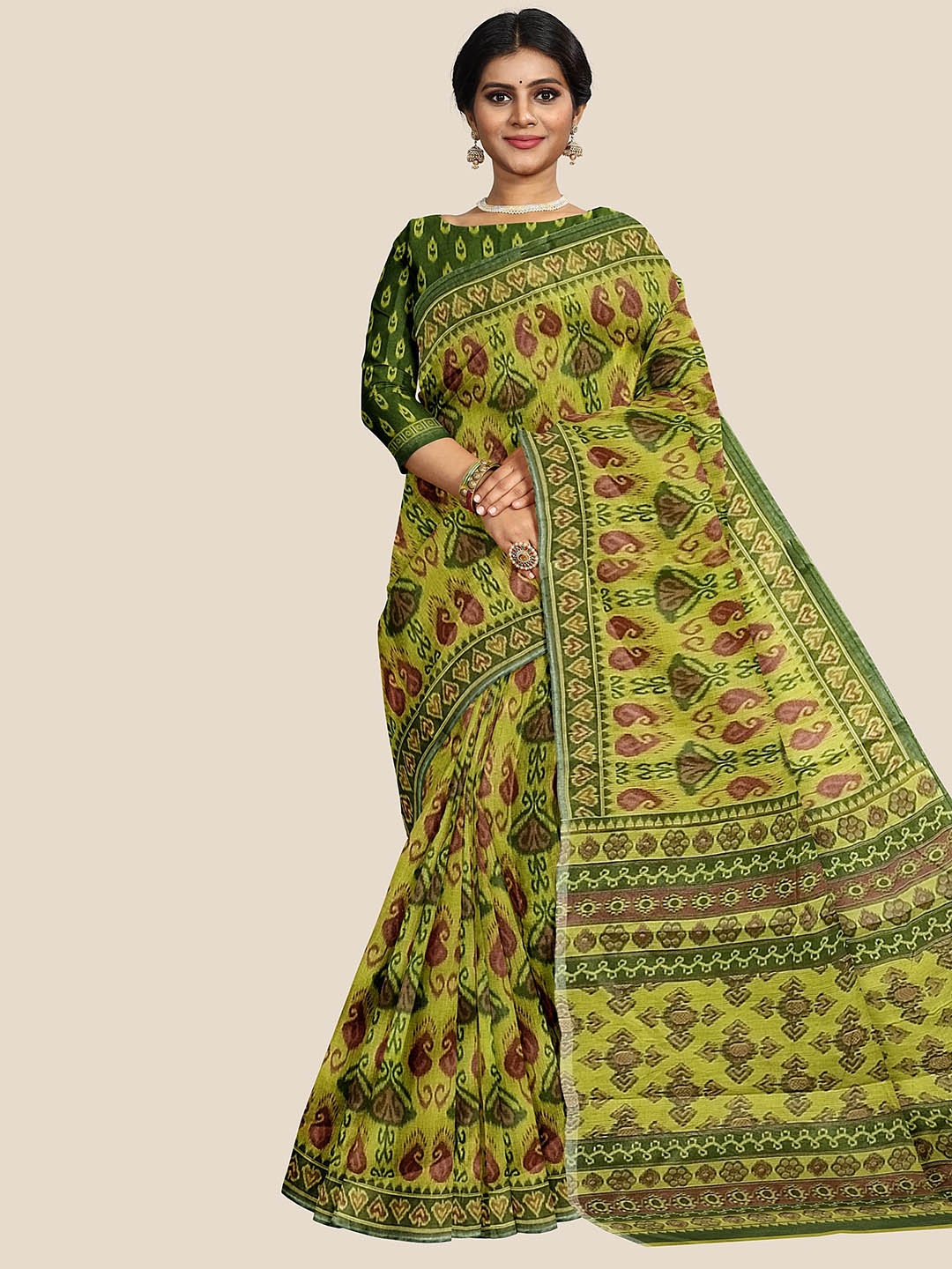 

The Chennai Silks Ethnic Motifs Pure Cotton Saree, Green