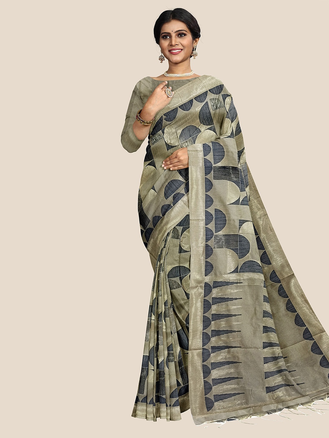 

The Chennai Silks Black & Beige Fusion Chanderi Saree