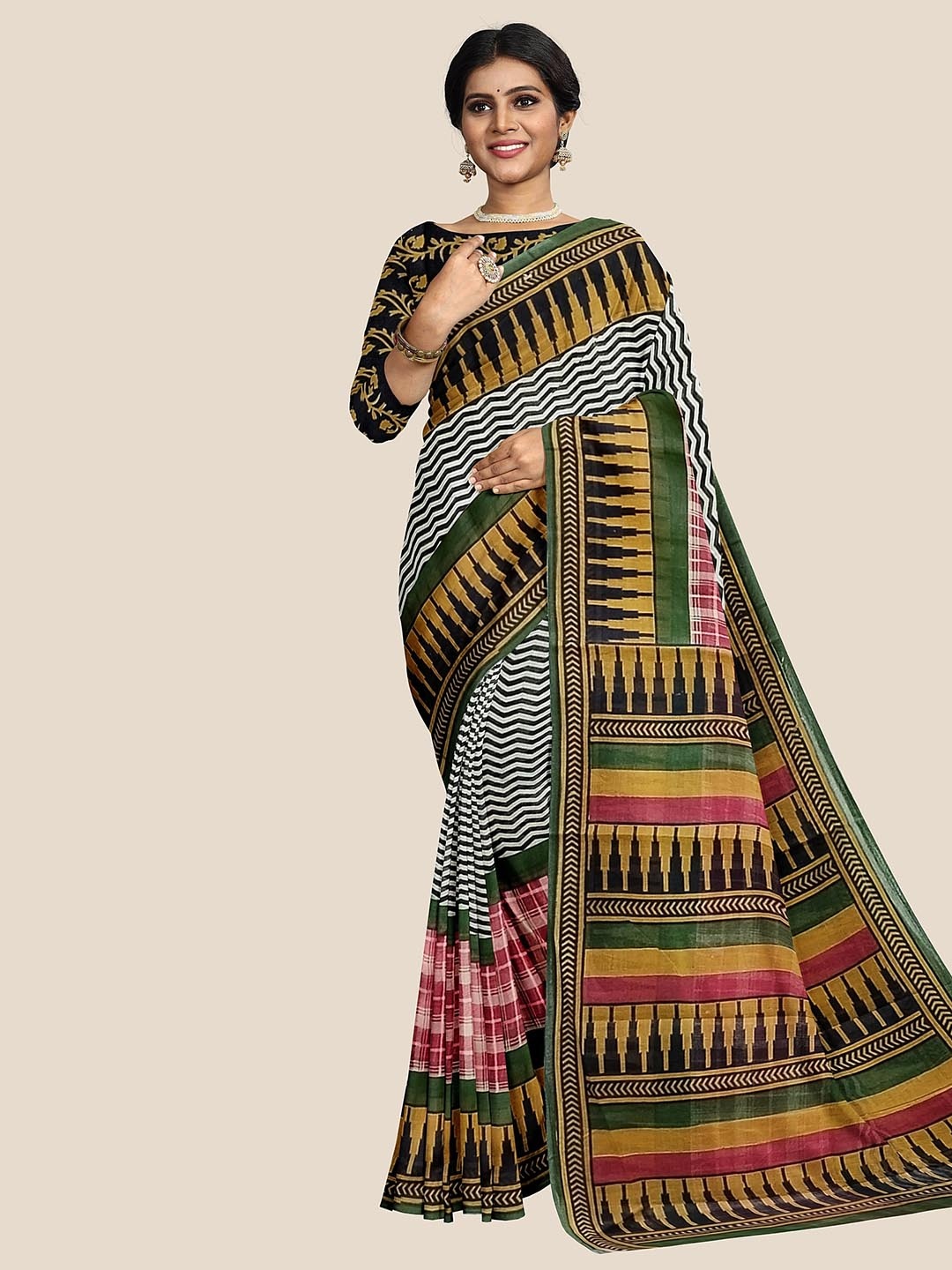 

The Chennai Silks White & Green Pure Cotton Saree
