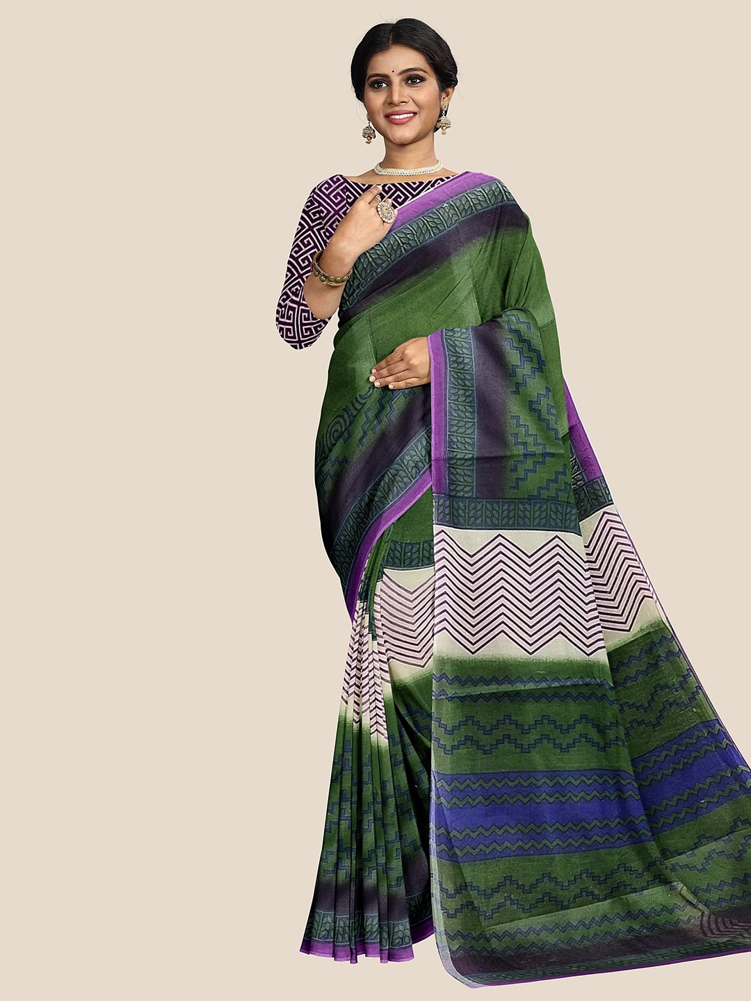 

The Chennai Silks Green & Purple Pure Cotton Saree