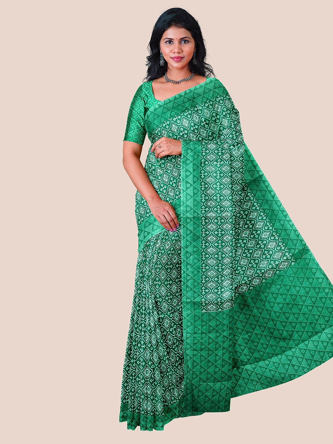 

The Chennai Silks Printed Pure Cotton Saree, Green