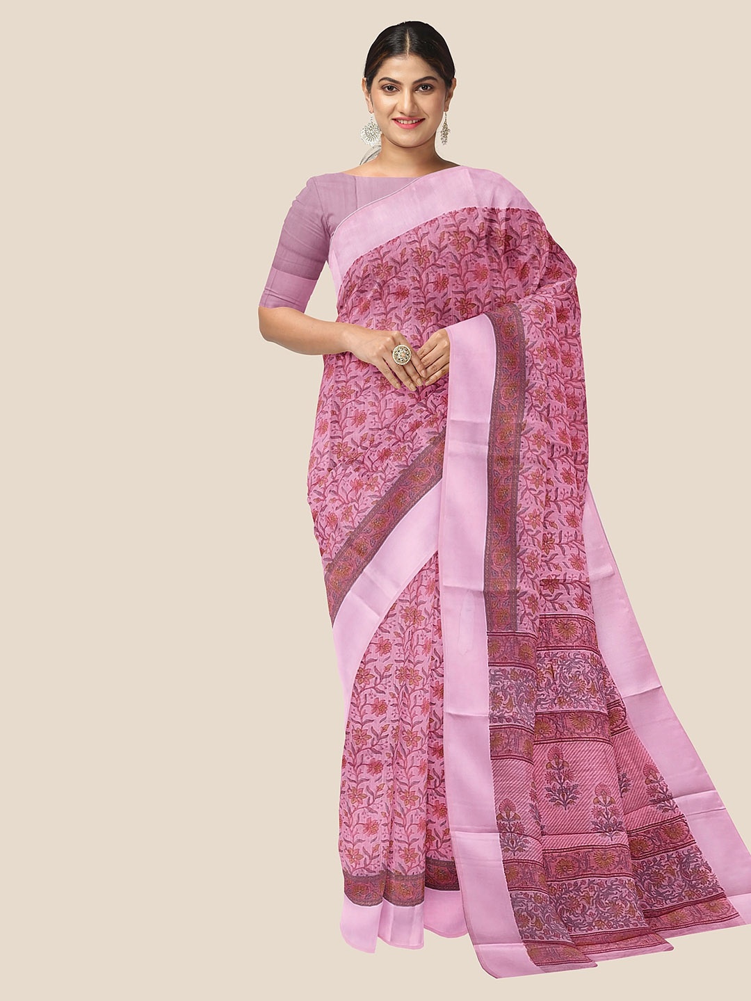 

The Chennai Silks Floral Printed Pure Cotton Saree, Pink
