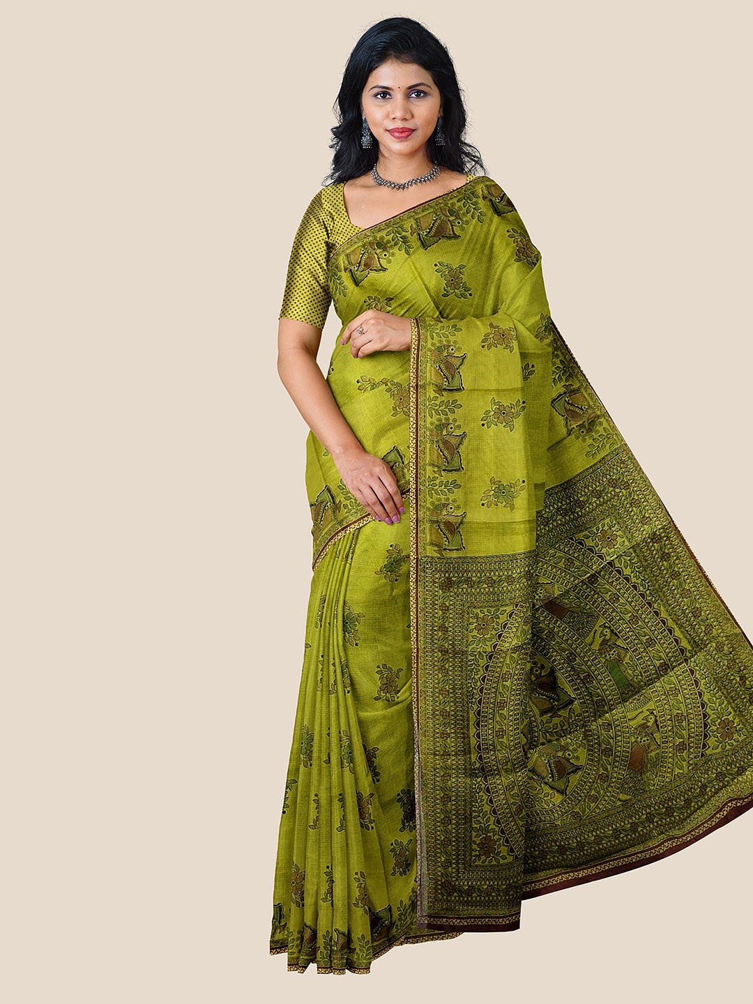 

The Chennai Silks Floral Pure Cotton Saree, Green