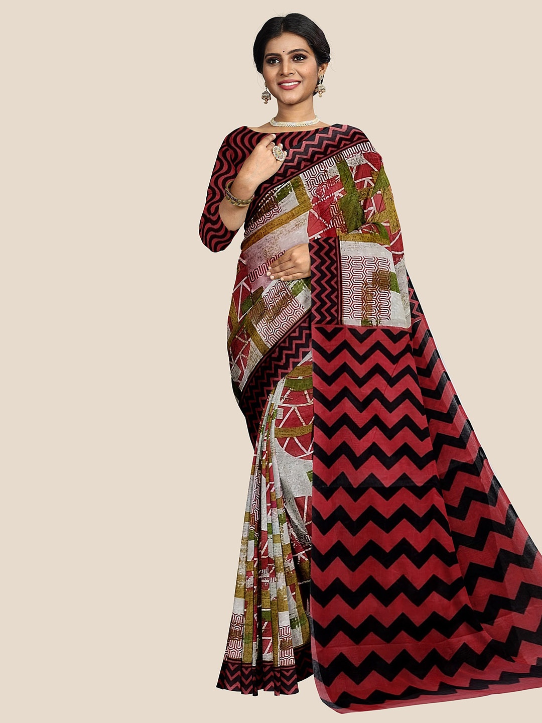

The Chennai Silks Printed Pure Cotton Saree, Red