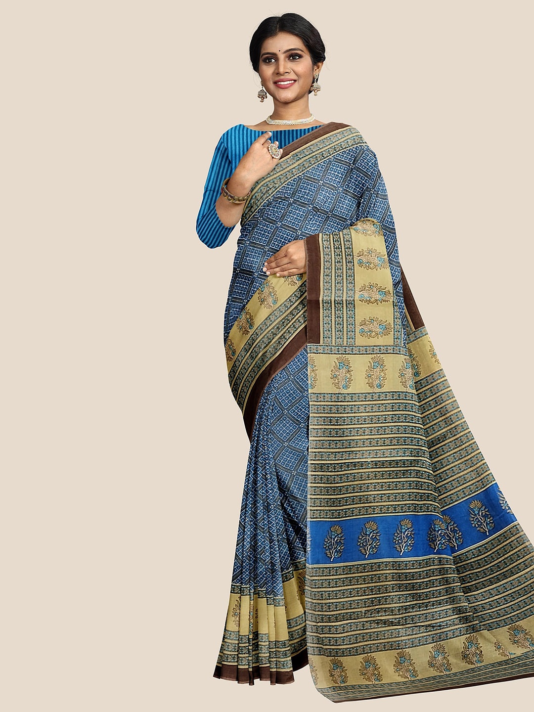 

The Chennai Silks Printed Pure Cotton Saree, Blue