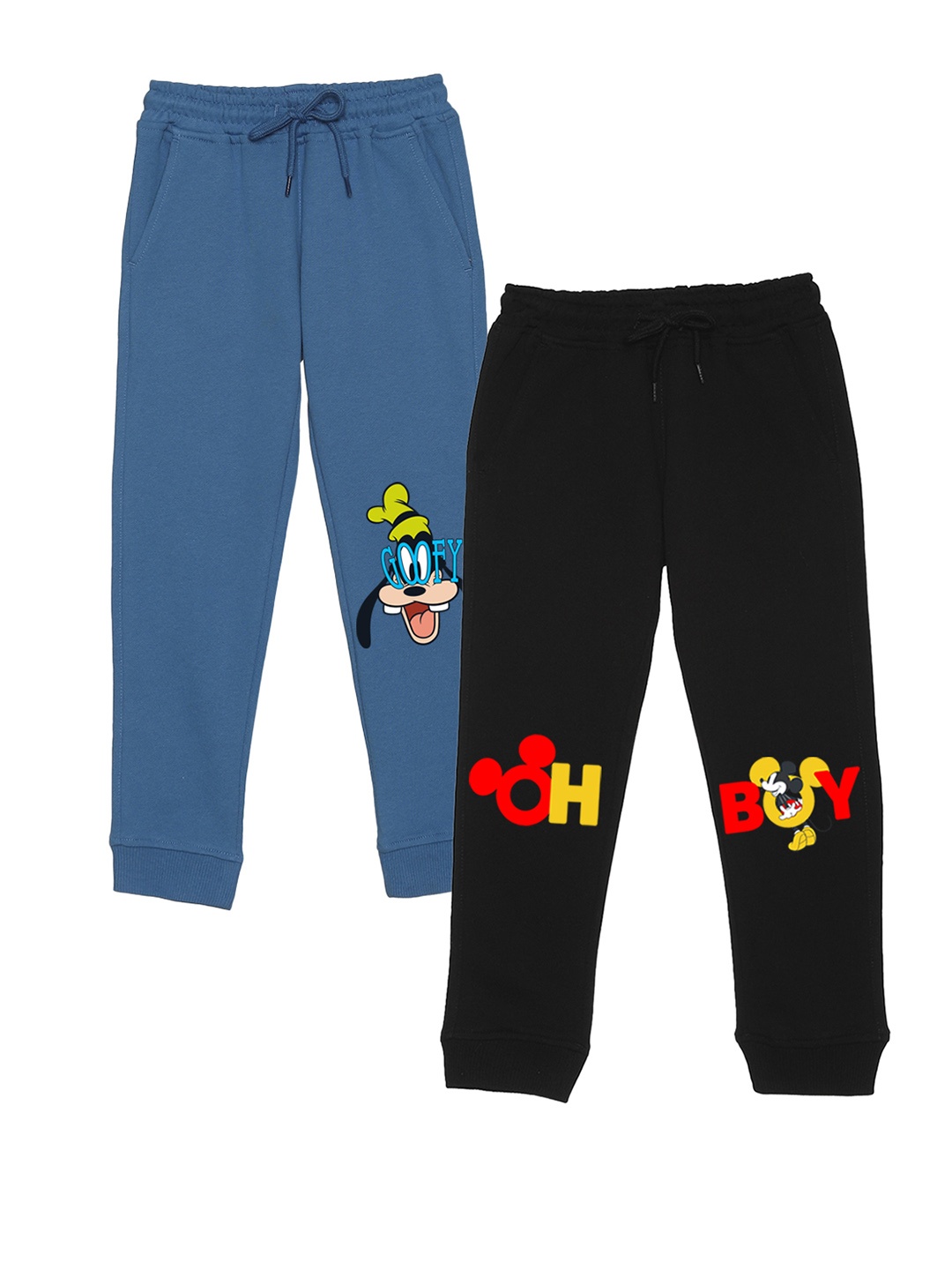 

Disney by Wear Your Mind Kids Pack Of 2 Mickey & Goofy Printed Regular Fit Joggers, Navy blue