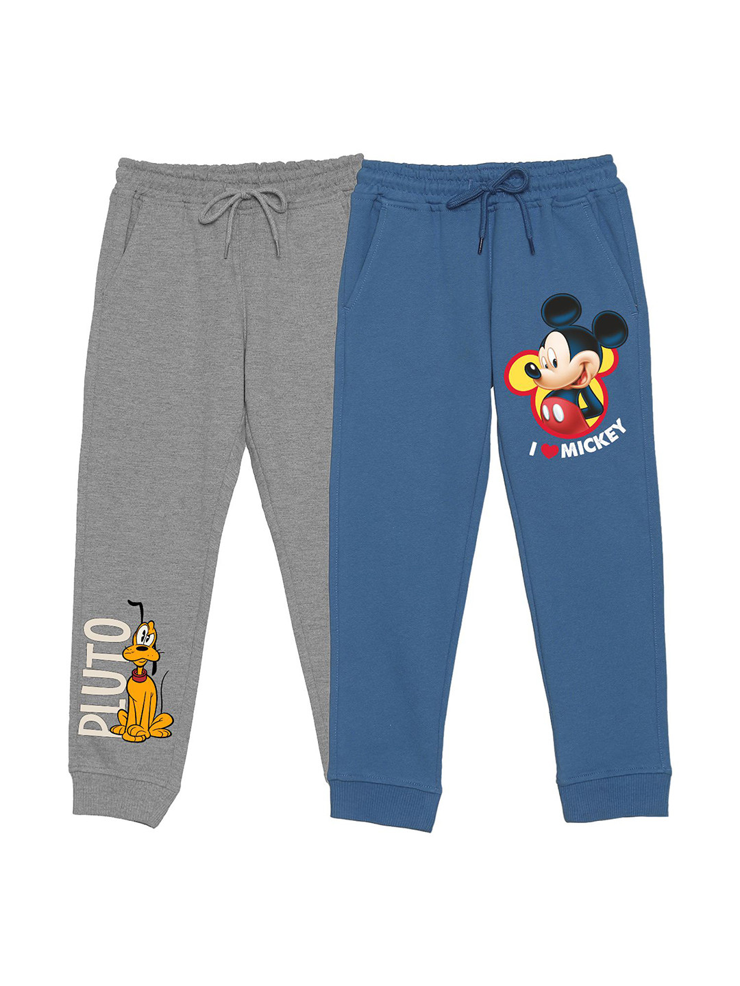 

Disney by Wear Your Mind Kids Pack Of 2 Solid Pluto and Mickey Printed Cotton Joggers, Grey