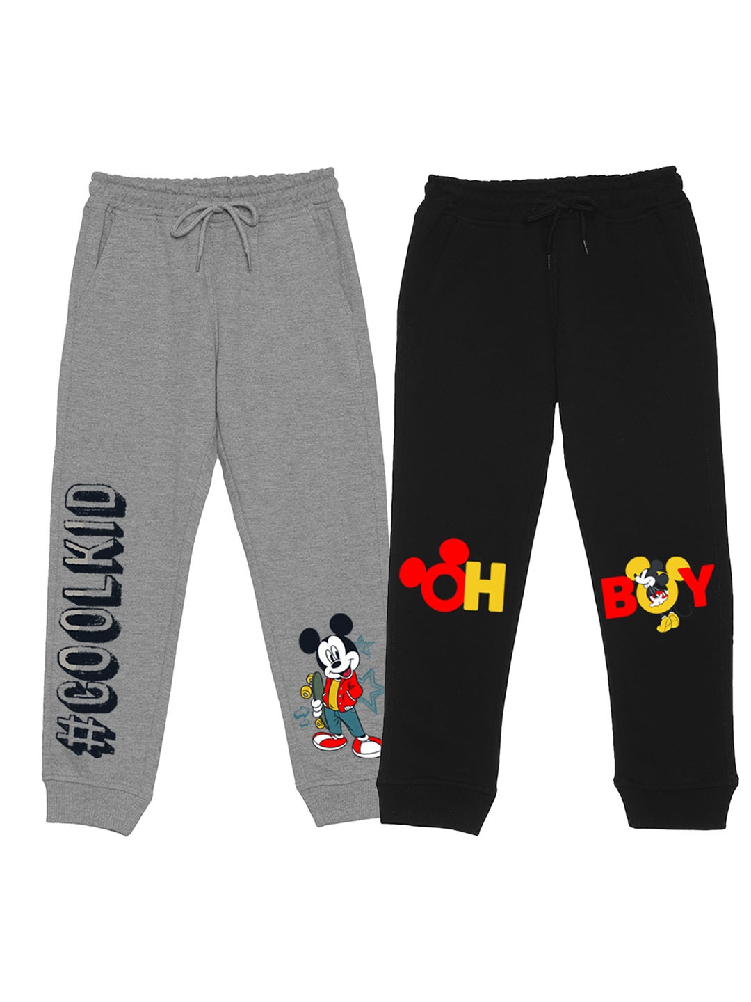 

Disney by Wear Your Mind Kids Pack Of 2 Mickey Mouse Character Printed Cotton Joggers, Grey