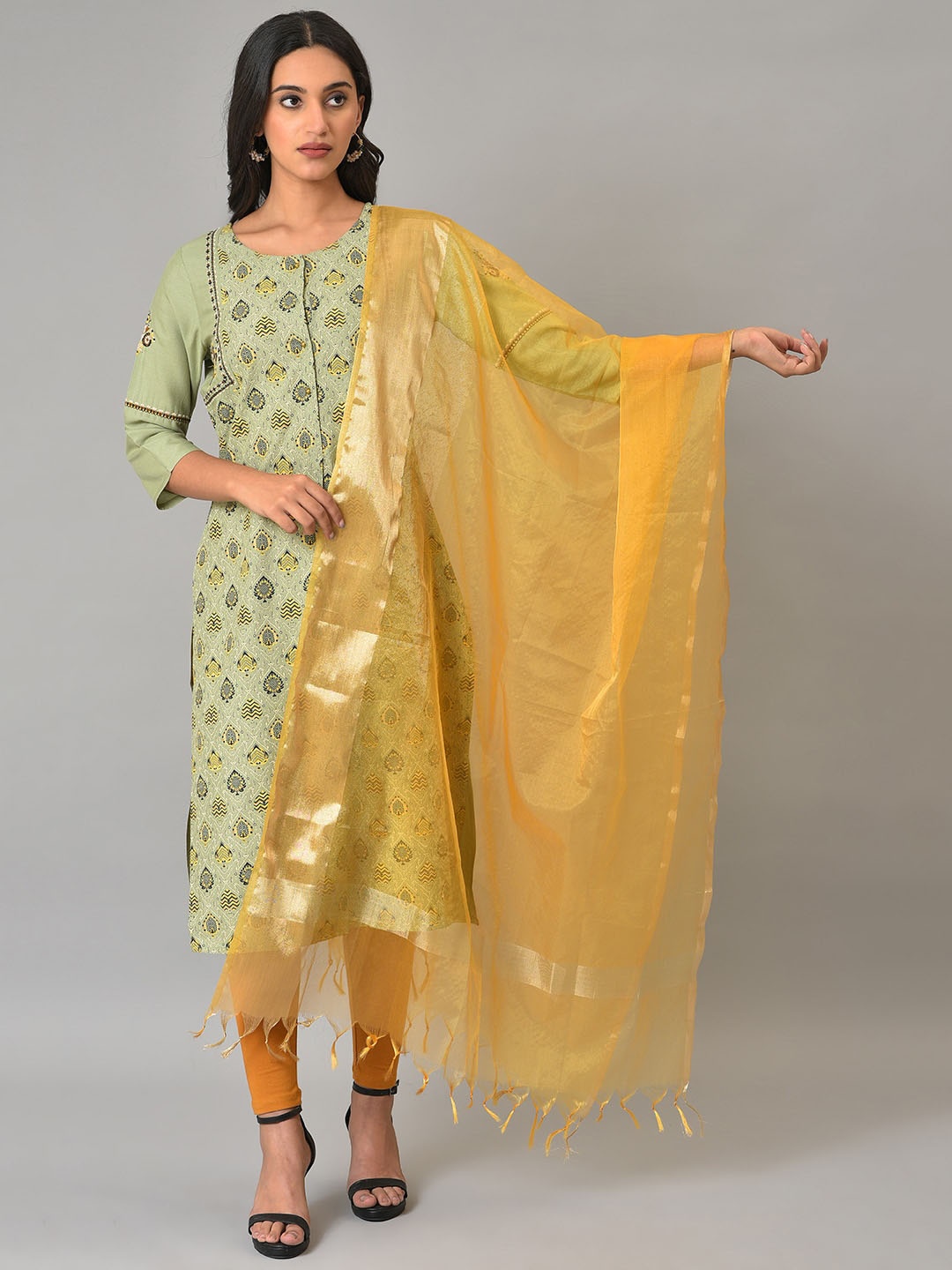 

W Women Ethnic Dupatta With Tassells, Yellow