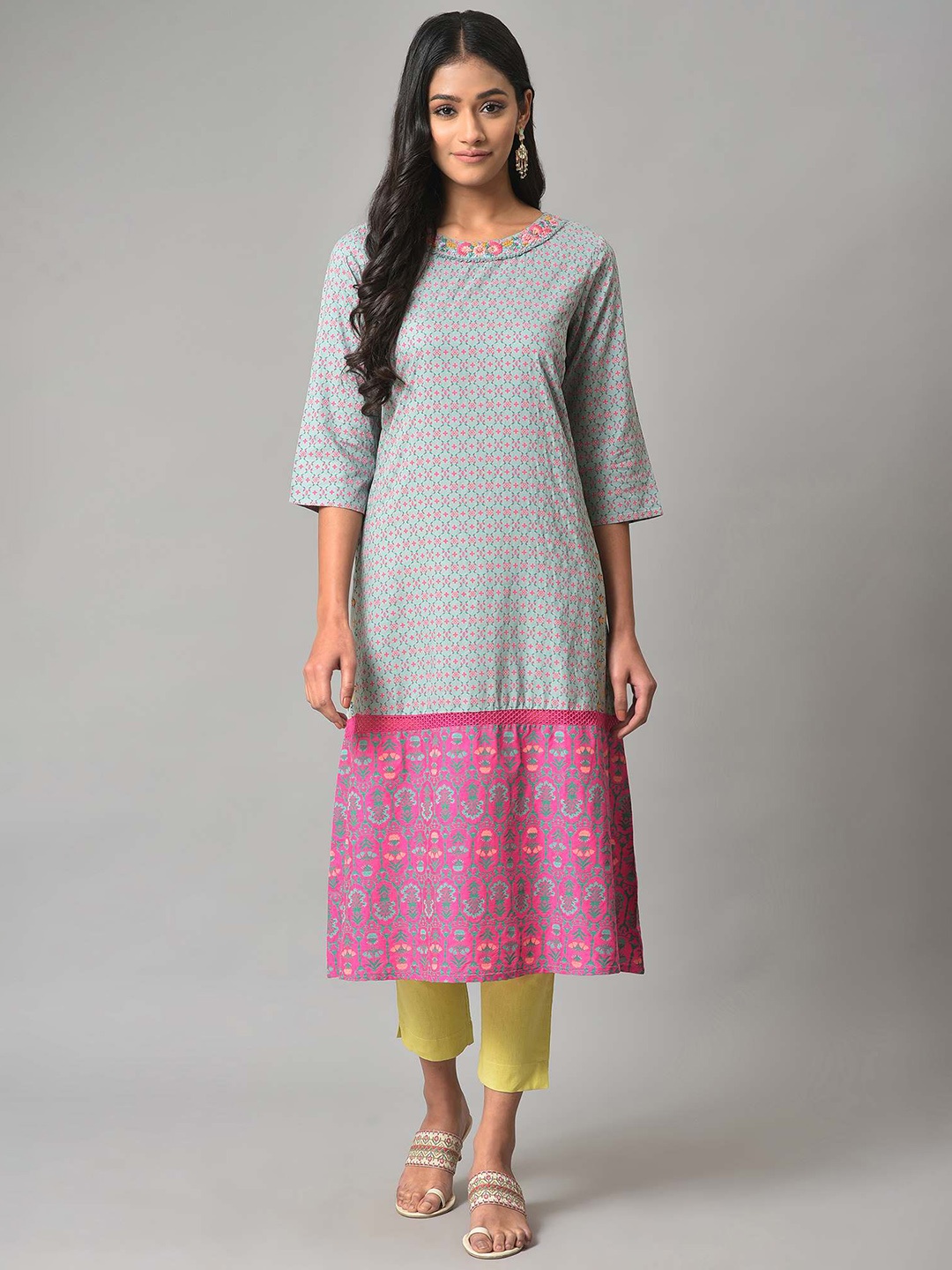 

W Women Ethnic Motifs Printed Indie Prints Kurta, Blue