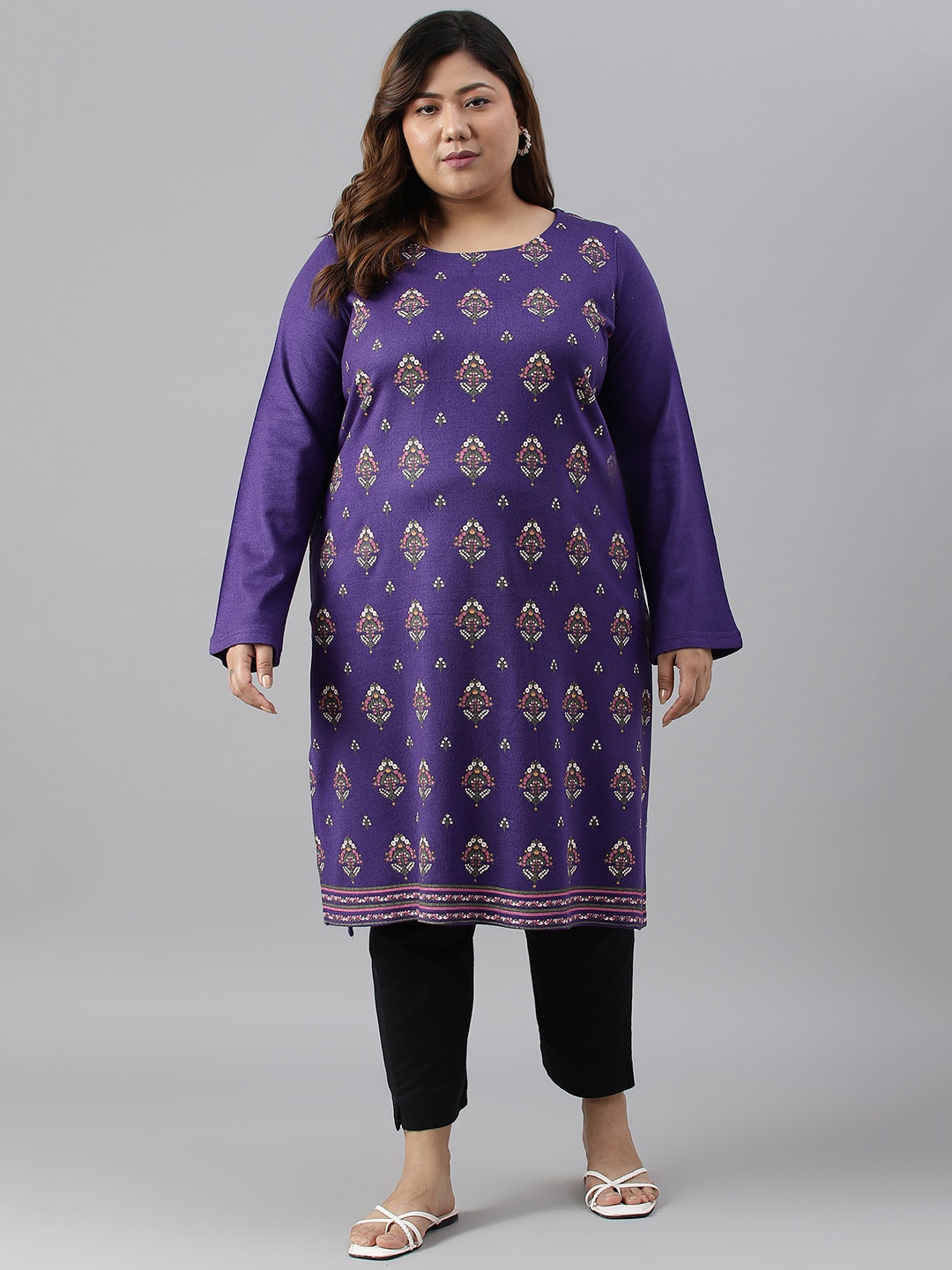 

W Women Ethnic Motifs Printed Flared Sleeves Indie Prints Kurta, Purple