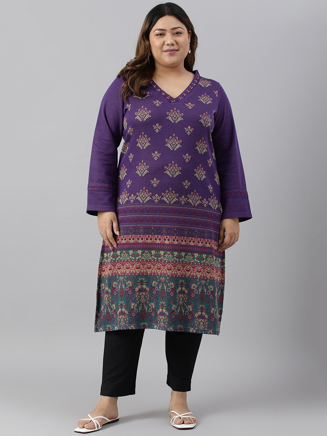 

W Women Plus Size Ethnic Motifs Printed Indigo Kurta, Purple