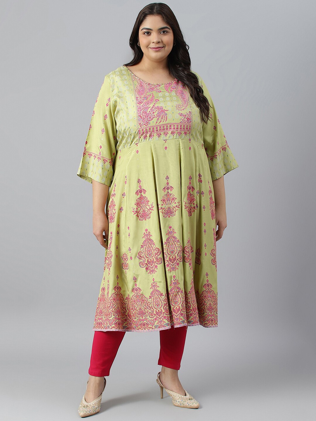 

W Women Plus Size Ethnic Motifs Printed Indie Prints Kurta, Sea green