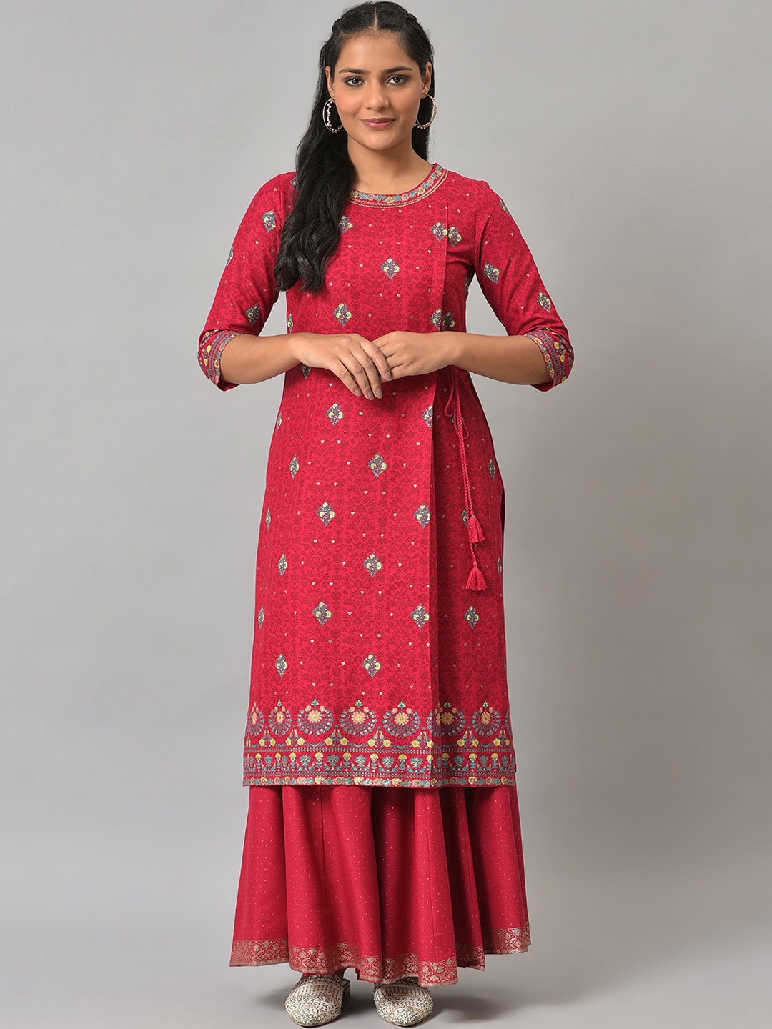 

W Women Ethnic Motifs Printed Indie Prints Kurta, Pink