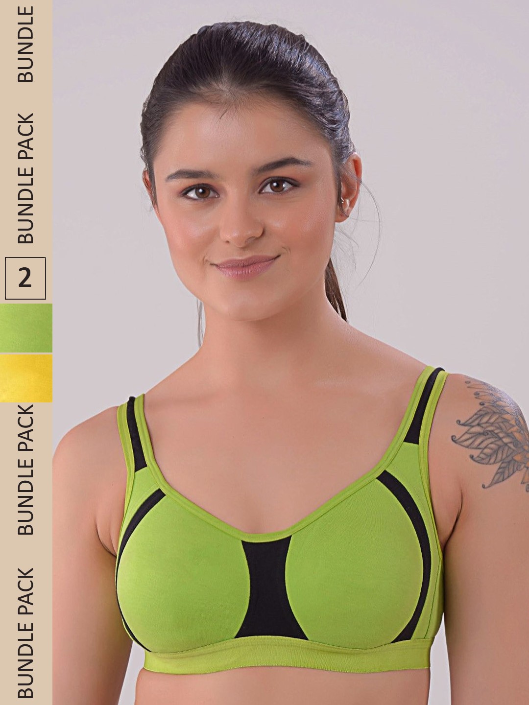 

Apraa & Parma Pack Of 2 Colourblocked Non Padded Running Sports Bra, Green
