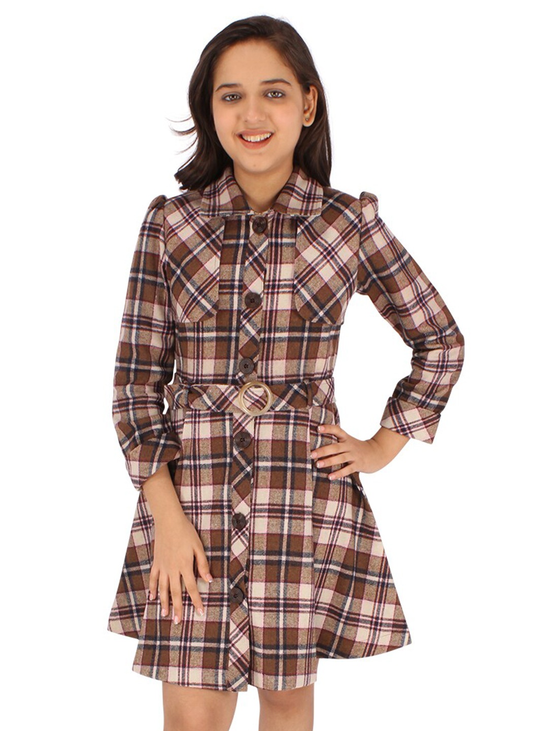 

CUTECUMBER Checked Shirt Dress, Brown