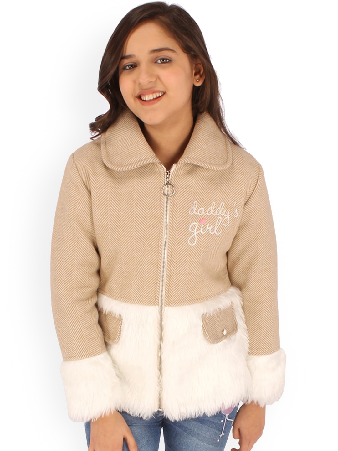 

CUTECUMBER Girls Colourblocked Tailored Jacket, Beige