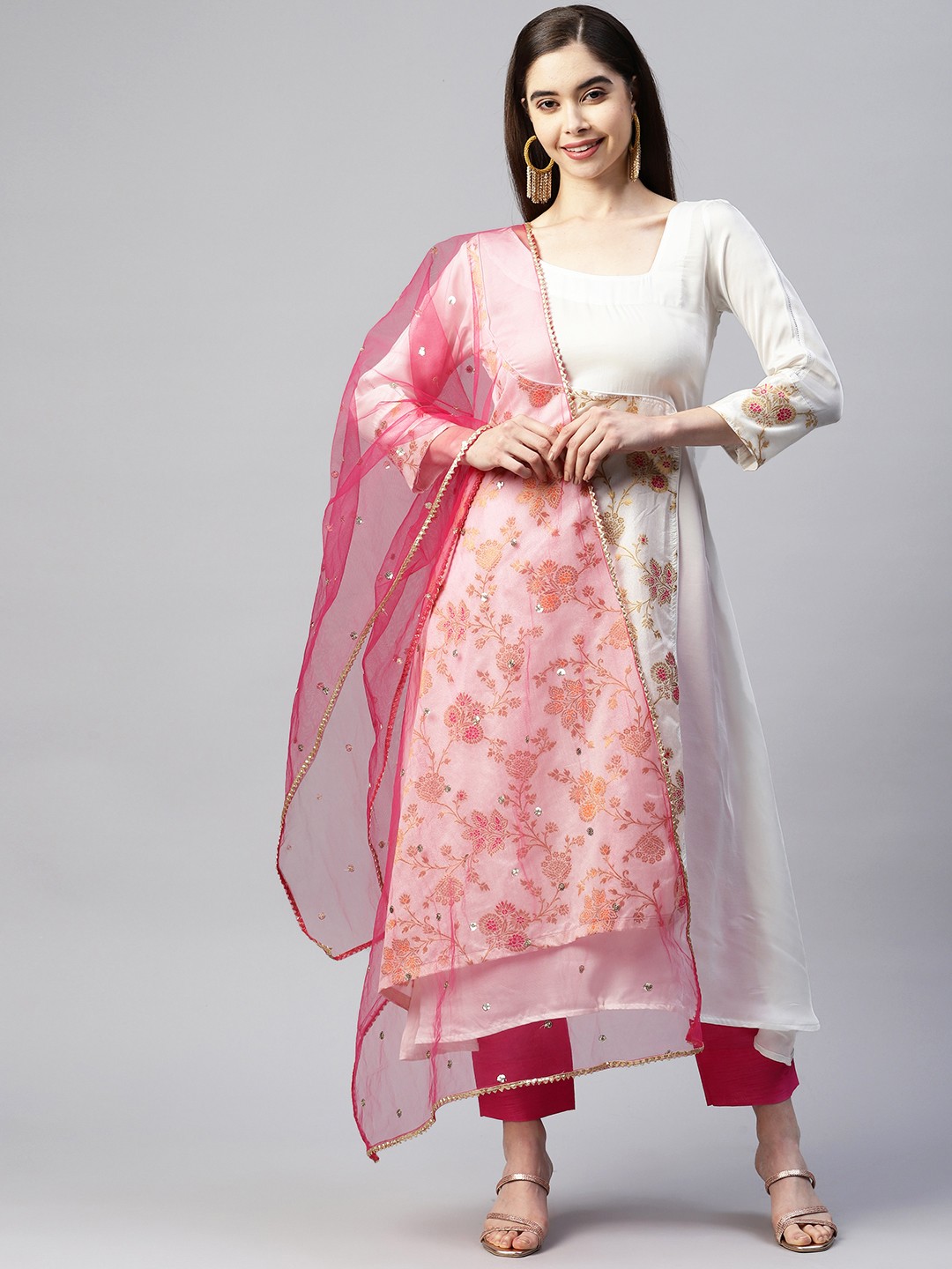 

SHADES OF FAASHION Floral Chikankari Kurta With Trousers, White