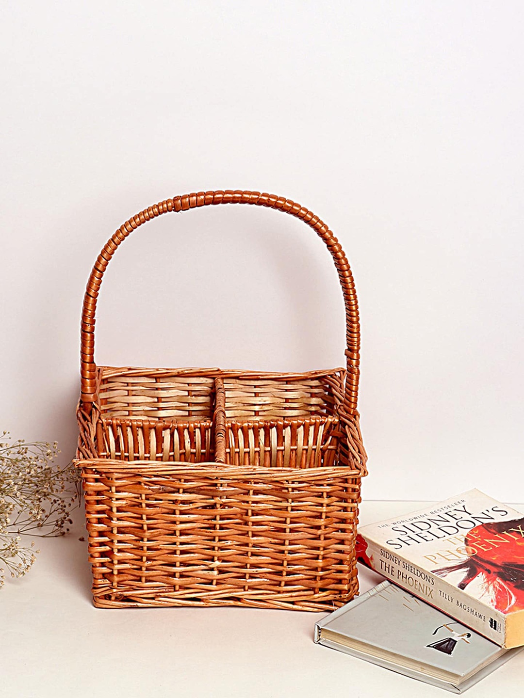 

HABERE INDIA Wicker Brown Bamboo Shelf Section Storage Basket with Handle