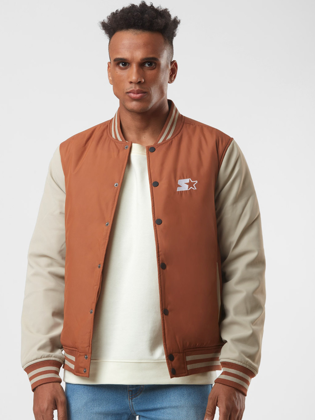 

STARTER Men Colourblocked Bomber Jacket, Brown