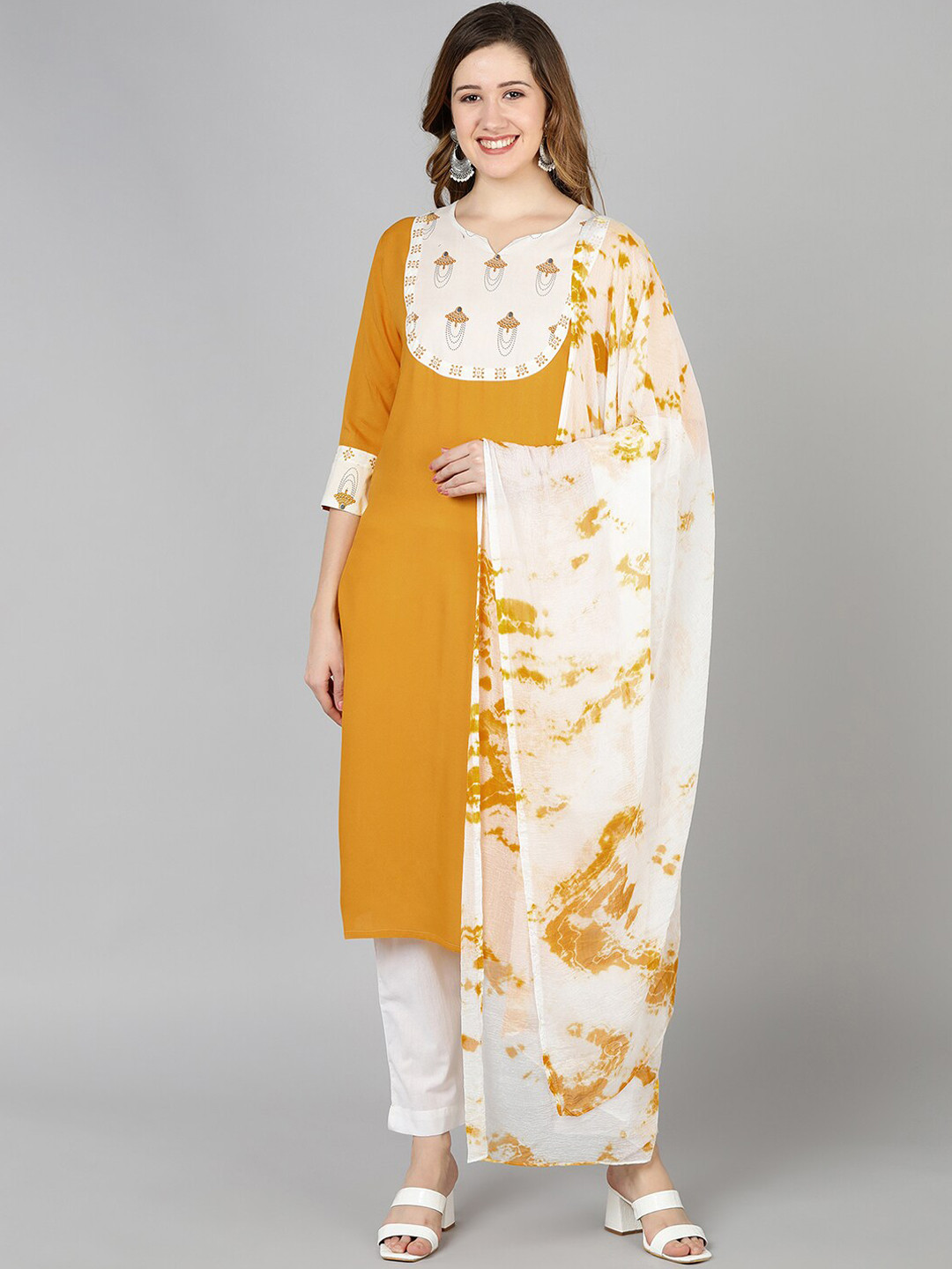 

Senyora Women Mustard Yellow Kurta with Trousers & With Dupatta