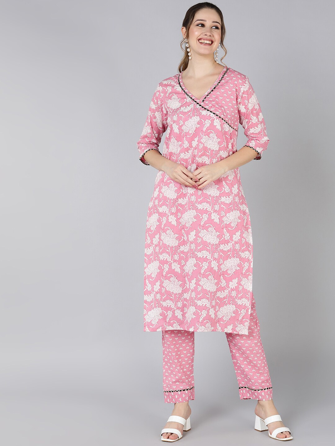 

Senyora Floral Printed Pure Cotton Kurta with Trousers, Pink