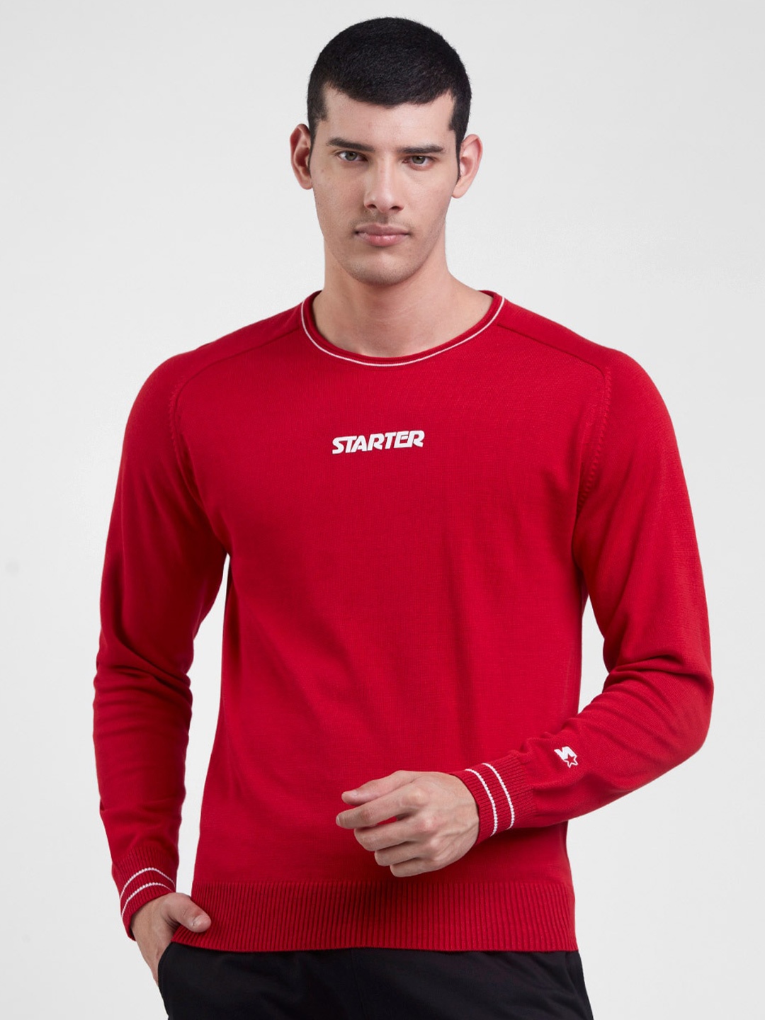 

STARTER Men Typography Printed Pure Cotton Pullover, Red