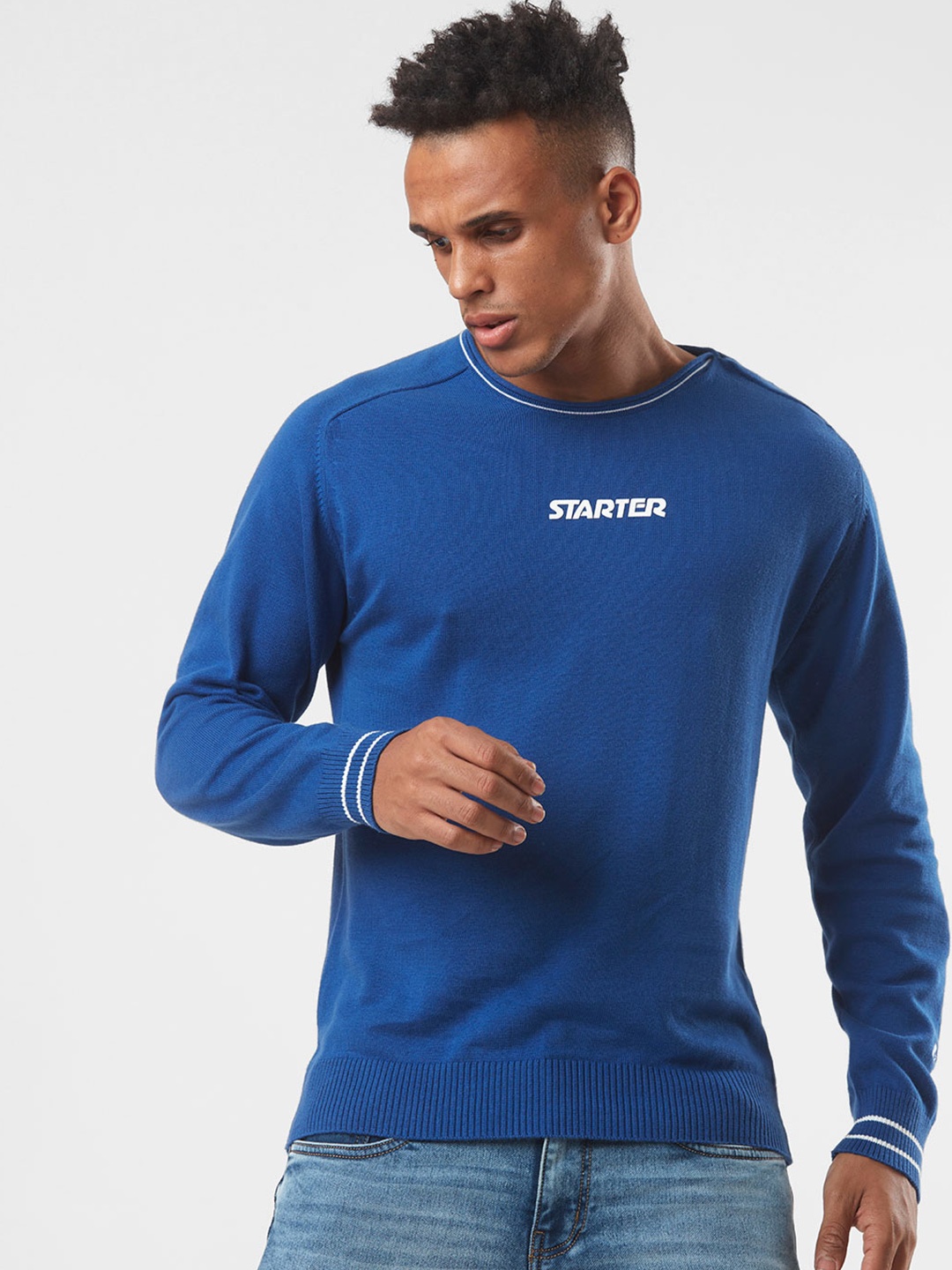 

STARTER Men Typography Printed Pullover, Blue