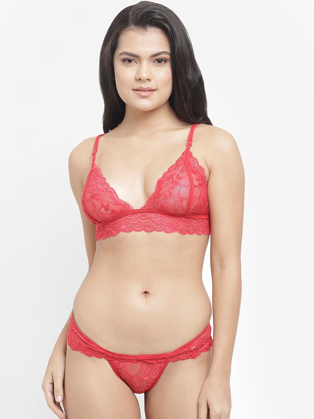 

N-Gal Strappy Back Bra & Thong Panty, Red