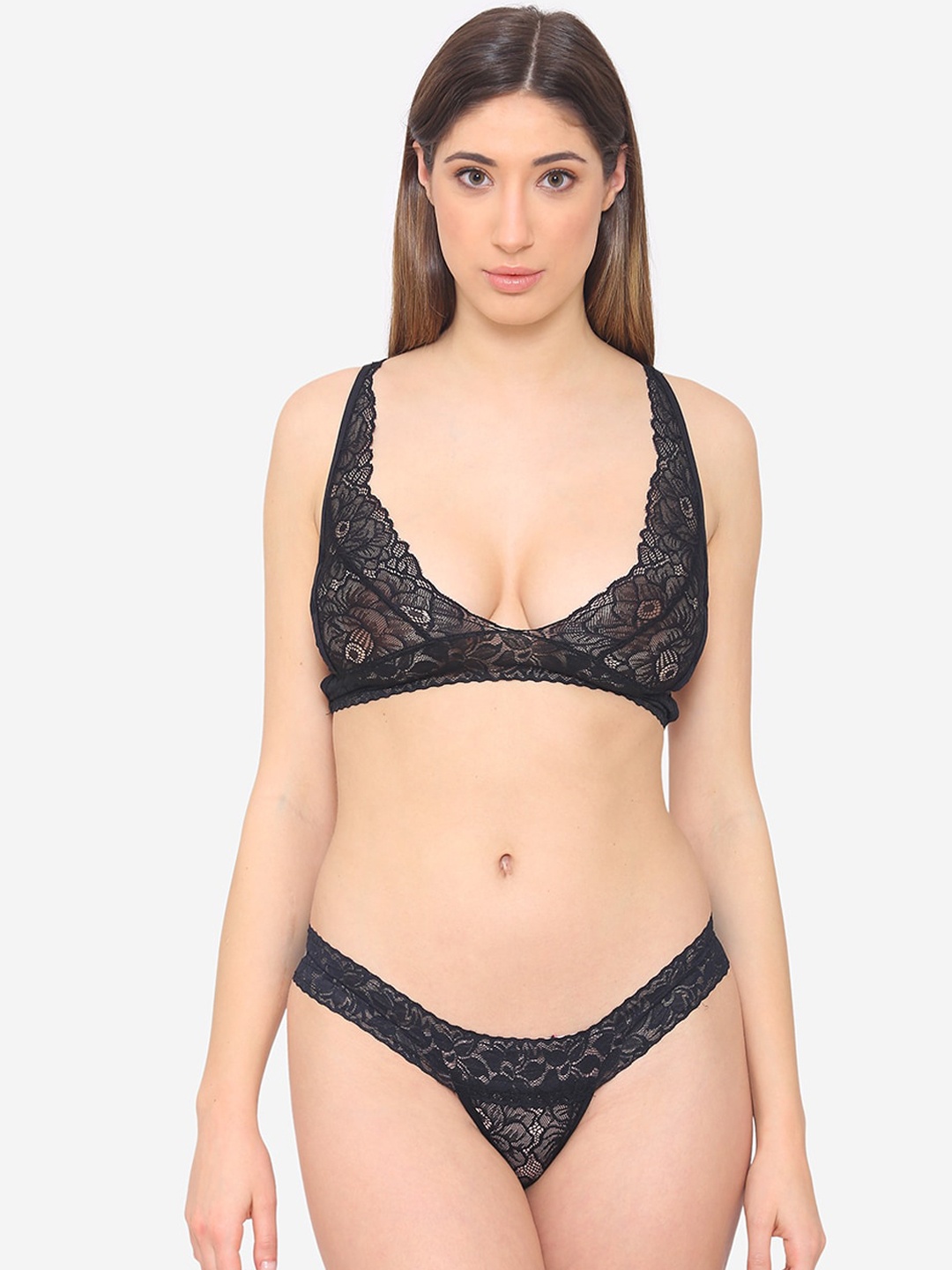 

N-Gal Self-Design Laced Lingerie Set, Black
