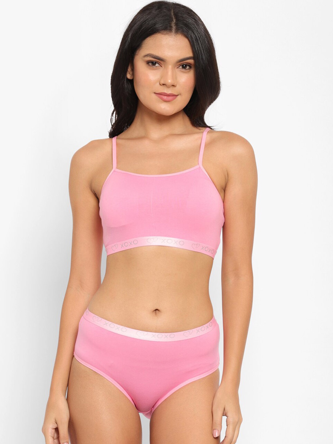 

N-Gal Edge Bra & High Waist Hipster Cotton Panty, Pink