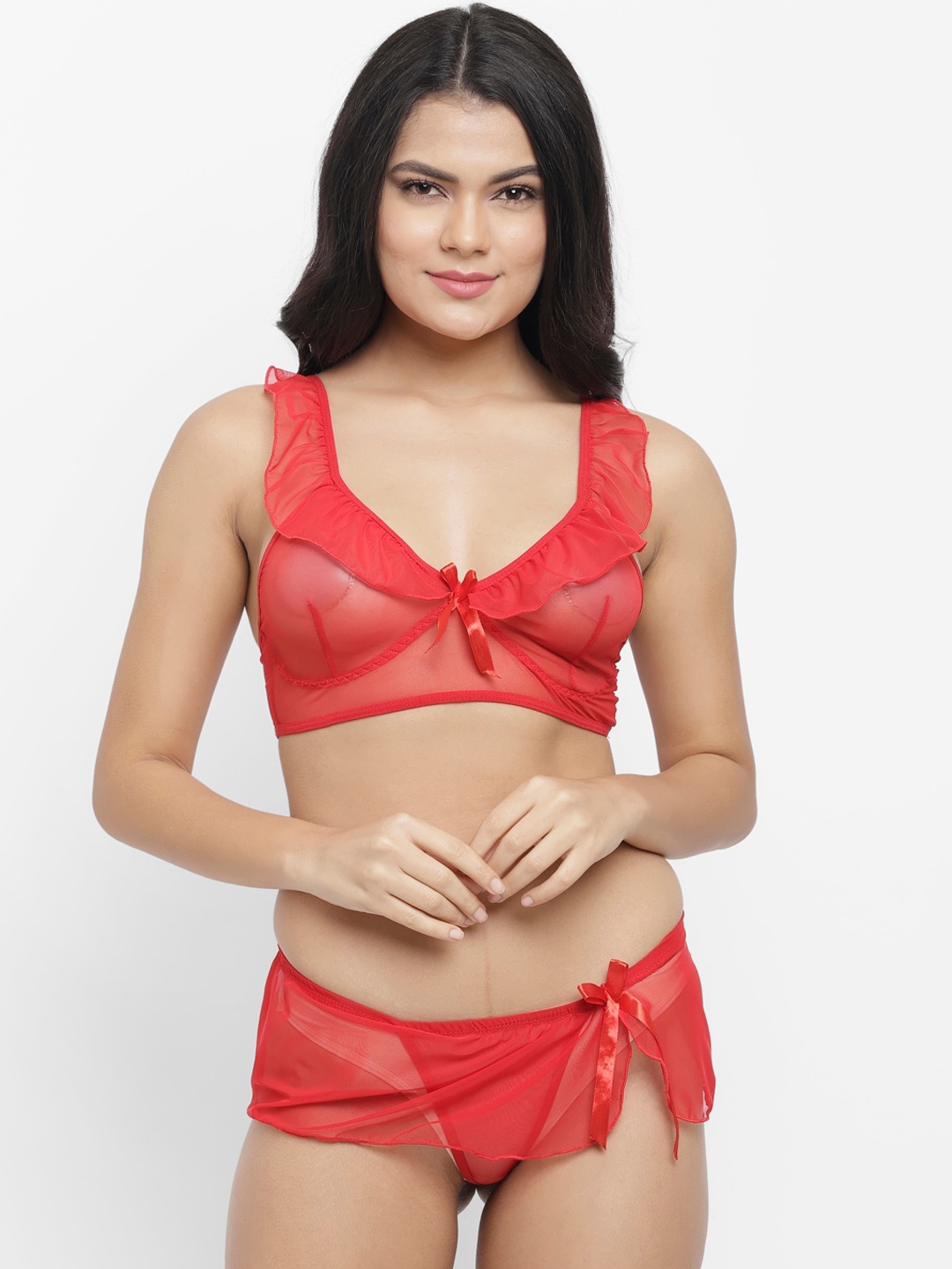 

N-Gal Self-Design Laced Lingerie Set, Red