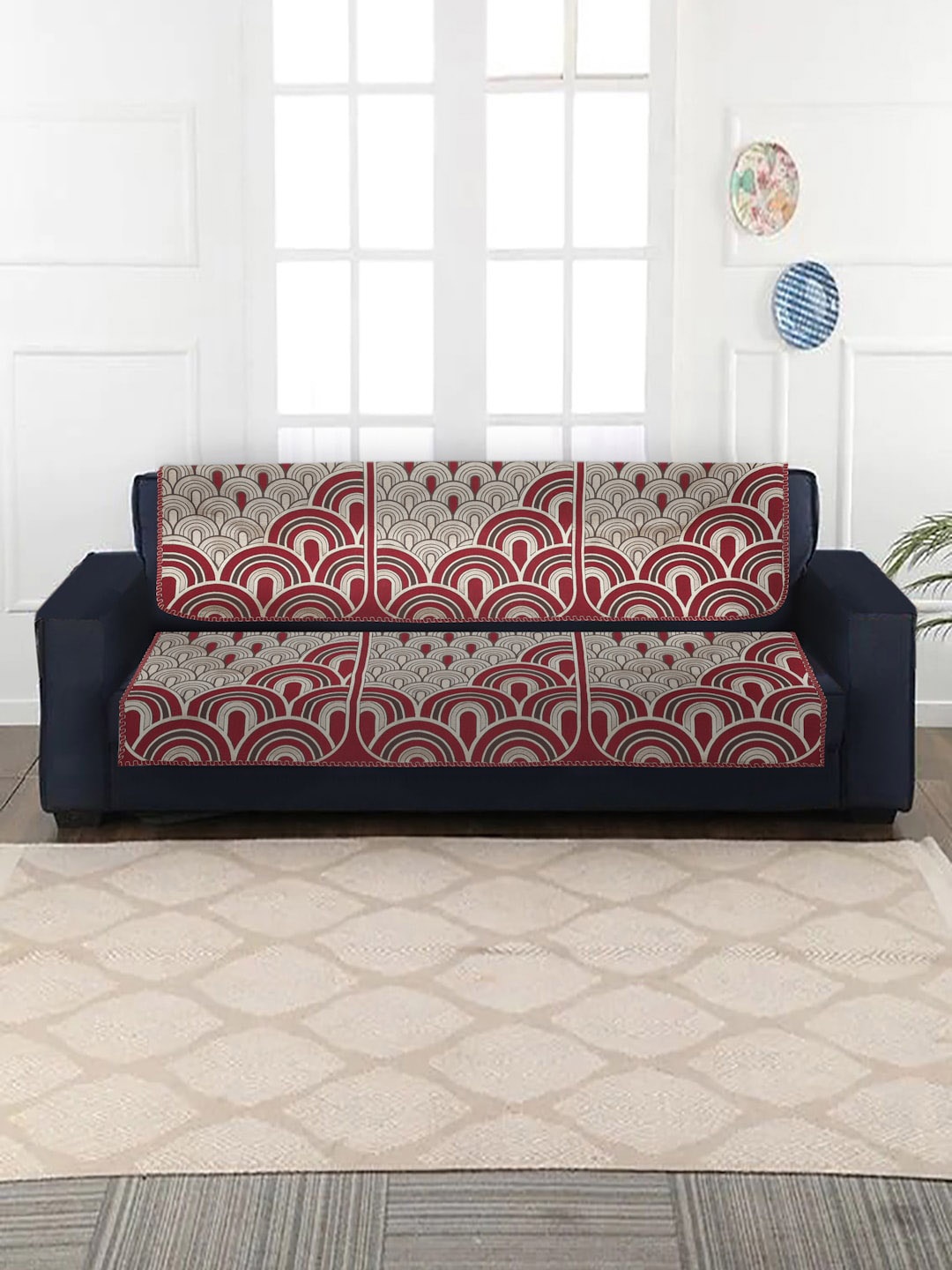 

MULTITEX Maroon & Brown 6 Pcs Self Design 3 Seater Sofa Cover