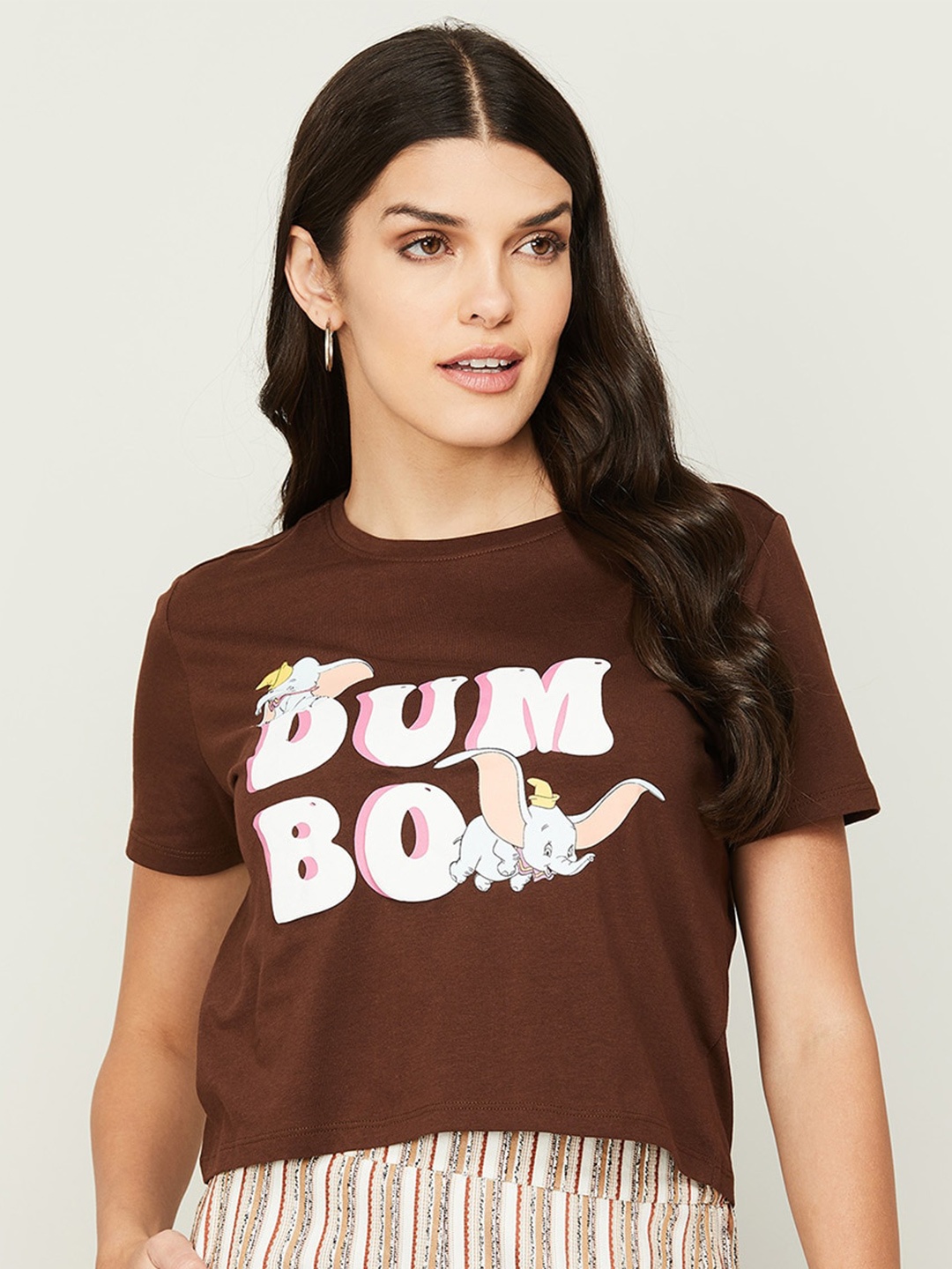 

Ginger by Lifestyle Women Typography Printed Cotton Crop T-shirt, Brown