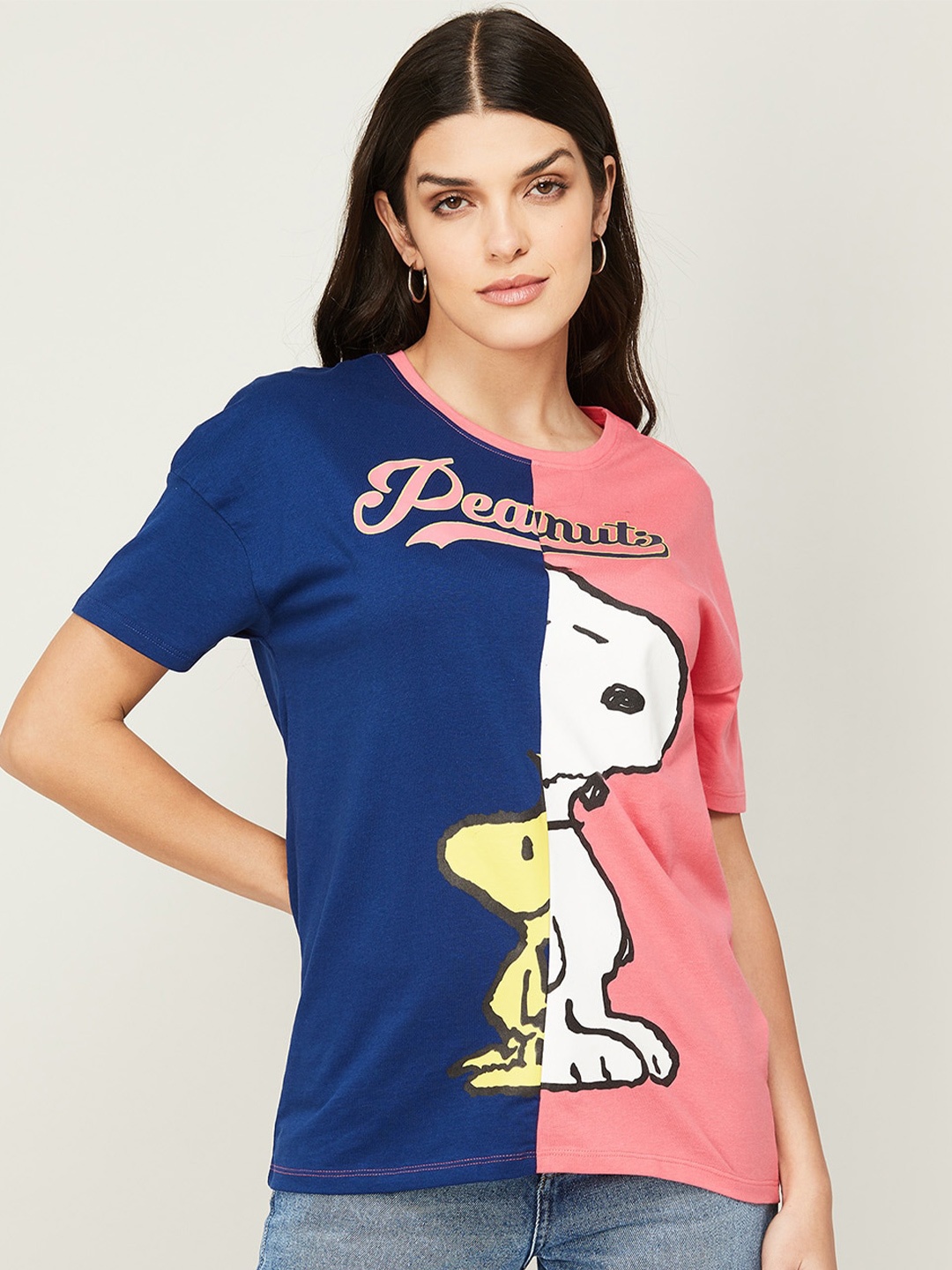 

Ginger by Lifestyle Women Snoopy Printed Cotton T-shirt, Navy blue