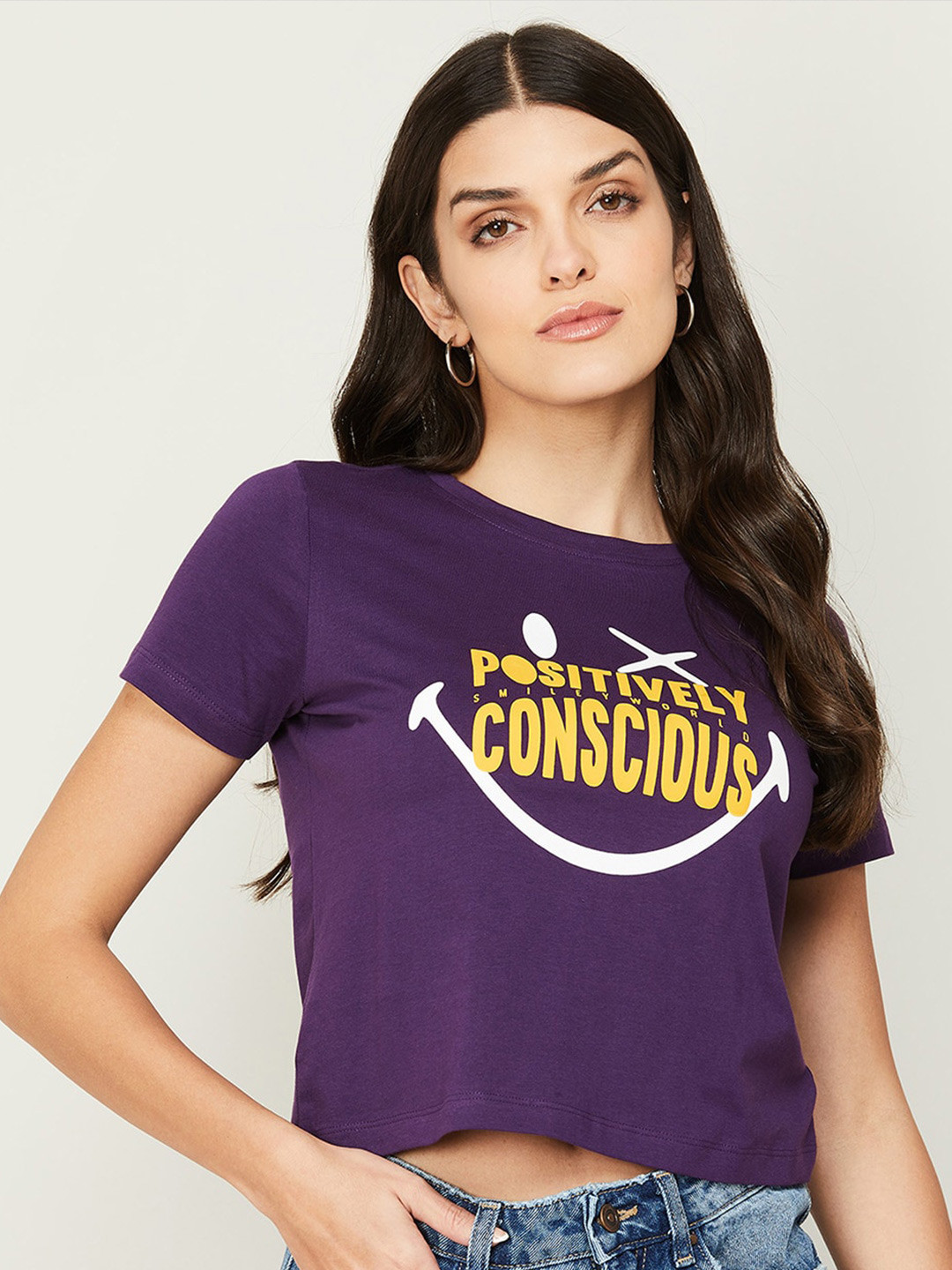 

SmileyWorld Print Crop Top, Purple
