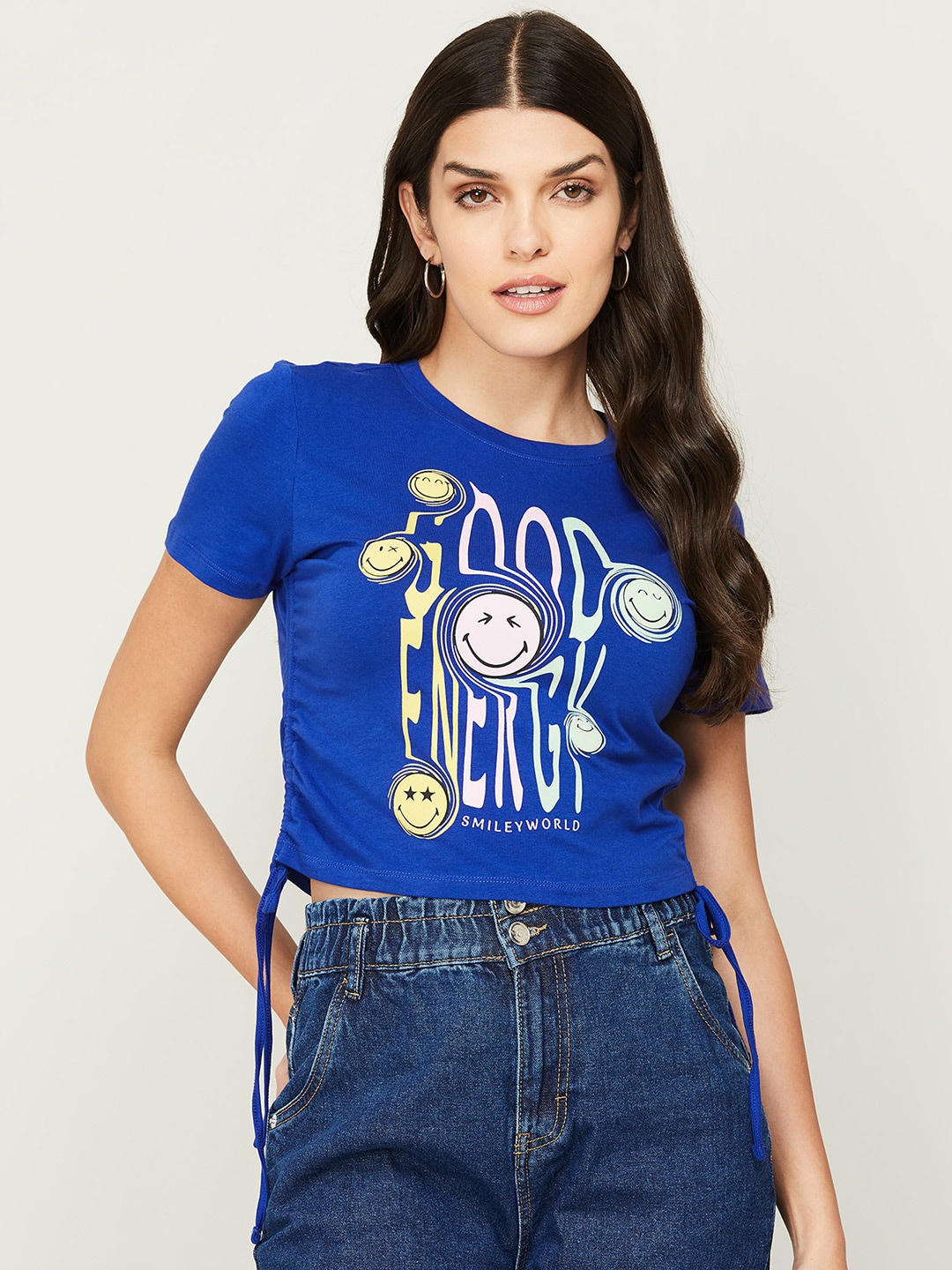

SmileyWorld Print Crop Top, Blue
