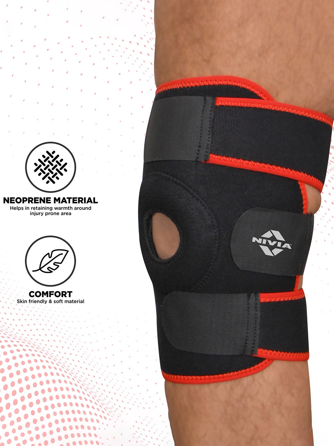 

NIVIA Orthopedic Adjustable Knee Support with Patella Hole, Red