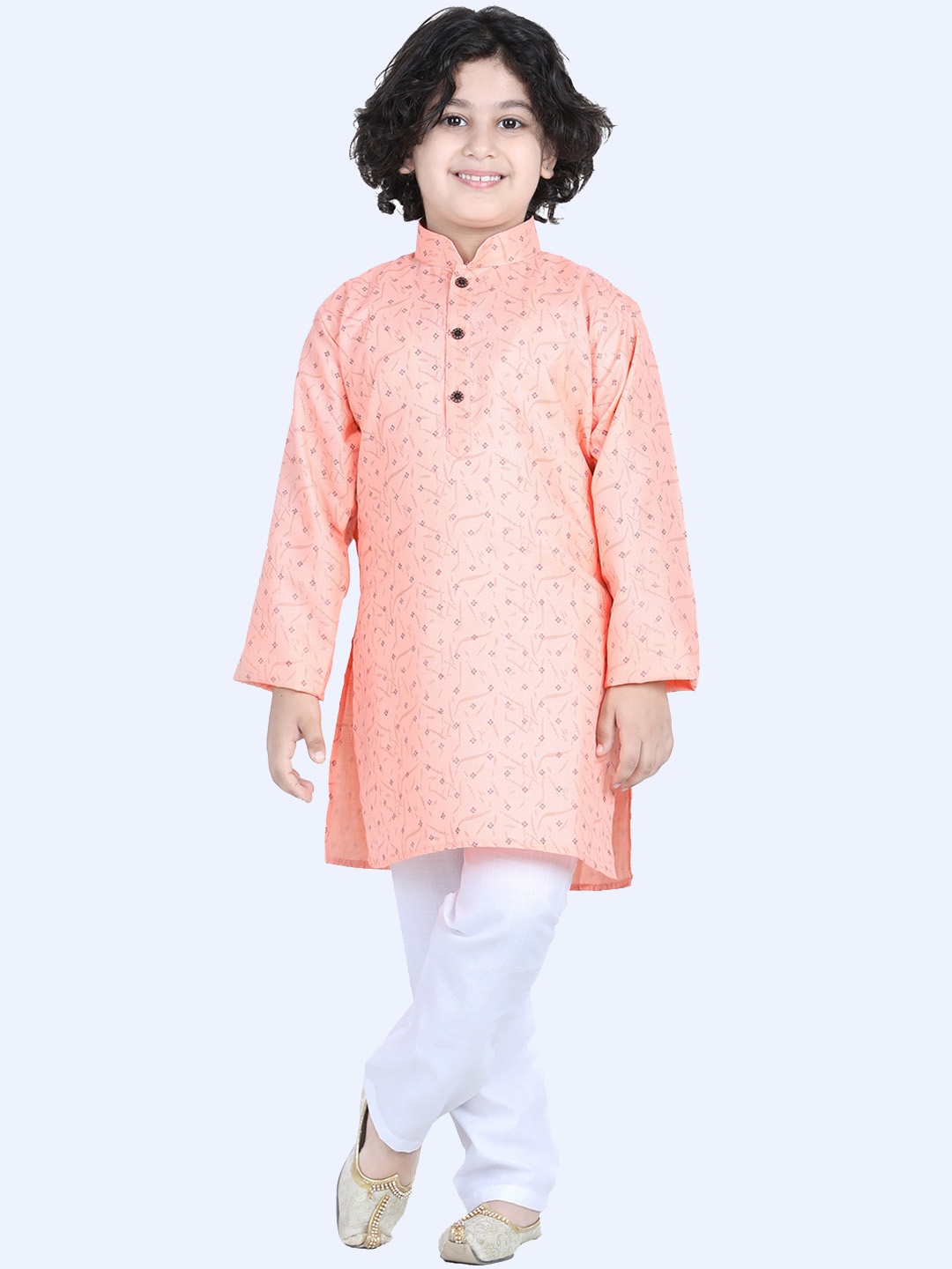 

Aj DEZInES Boys Ethnic Motifs Printed Pure Cotton Kurta with Pyjamas, Pink