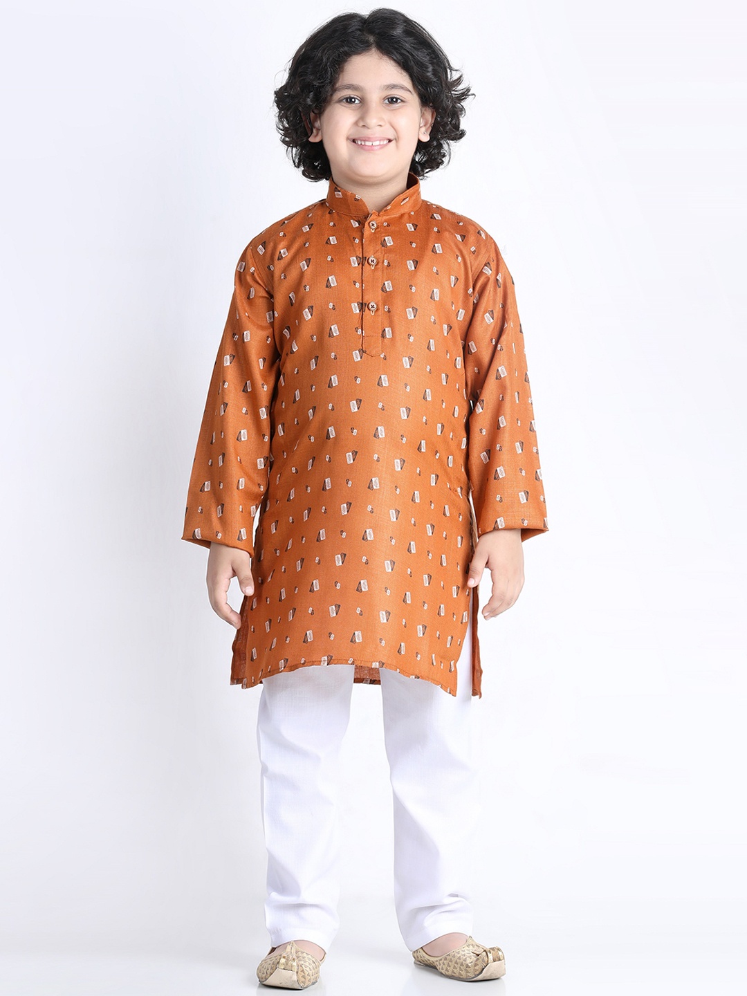 

Aj DEZInES Boys Printed Pure Cotton Kurta with Pyjamas, Rust