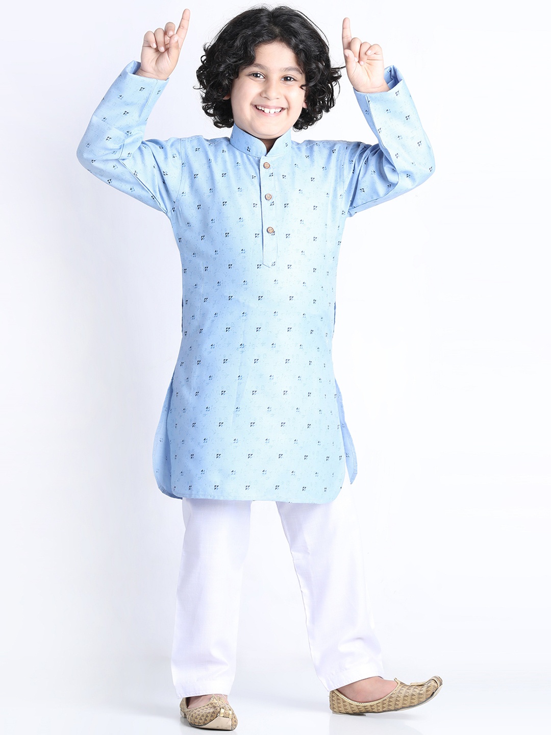

Aj DEZInES Boys Printed Pure Cotton Kurta with Pyjamas, Blue